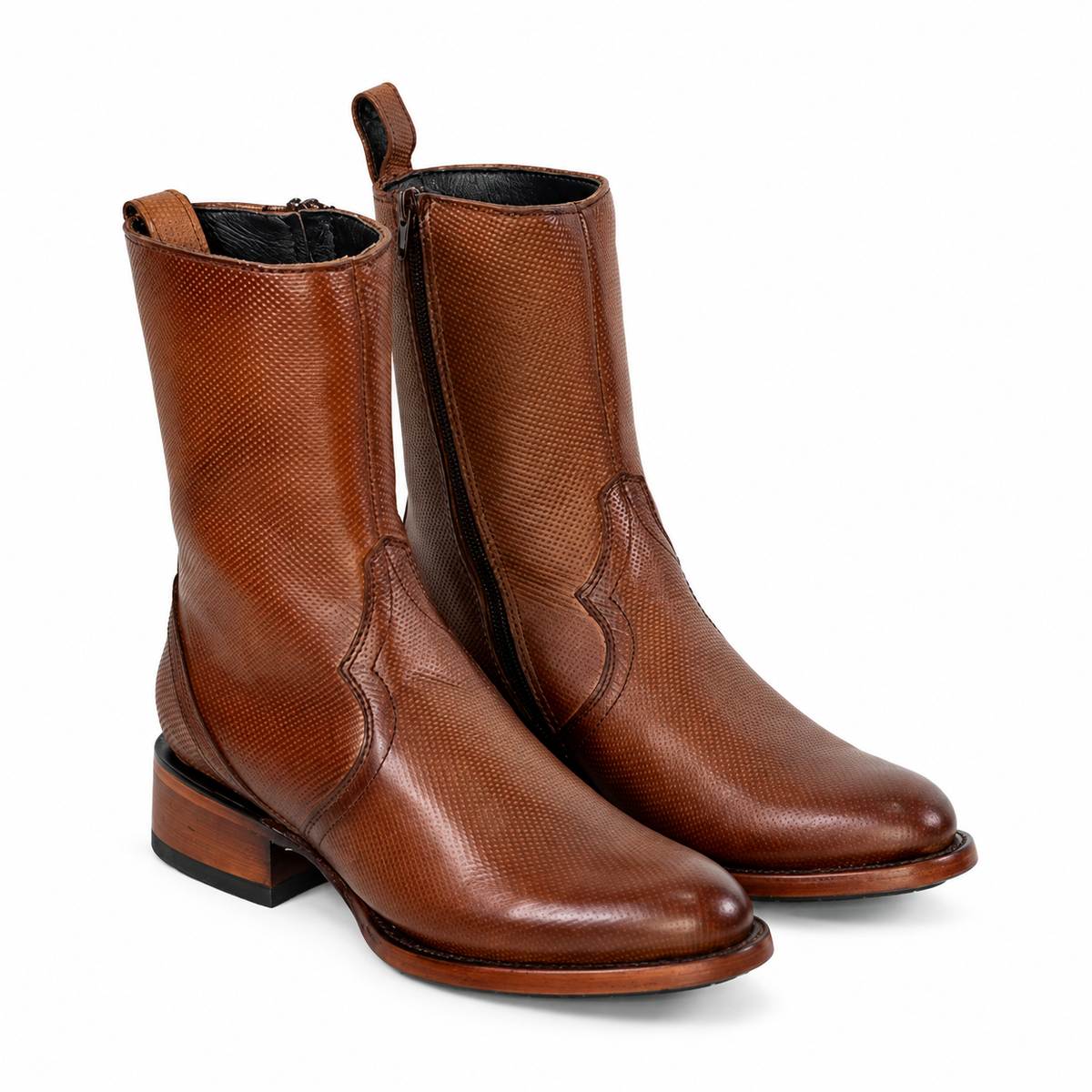 The Moody — Leather Round Toe Men's Cowboy Boot, detail view