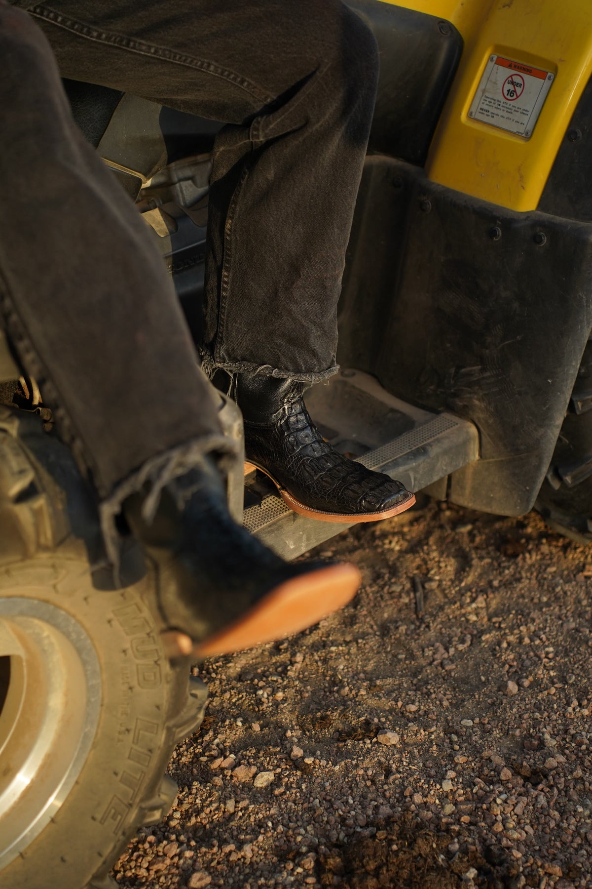 The Pecos boot and sole on an ATV footrest