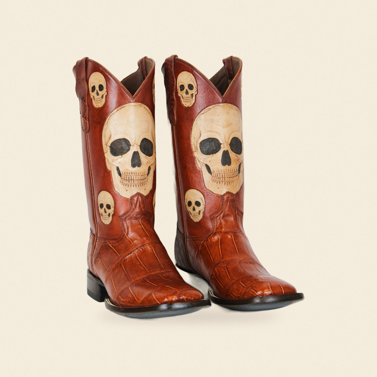 The Catrin — Alligator Men's Cowboy Boot, front and side view