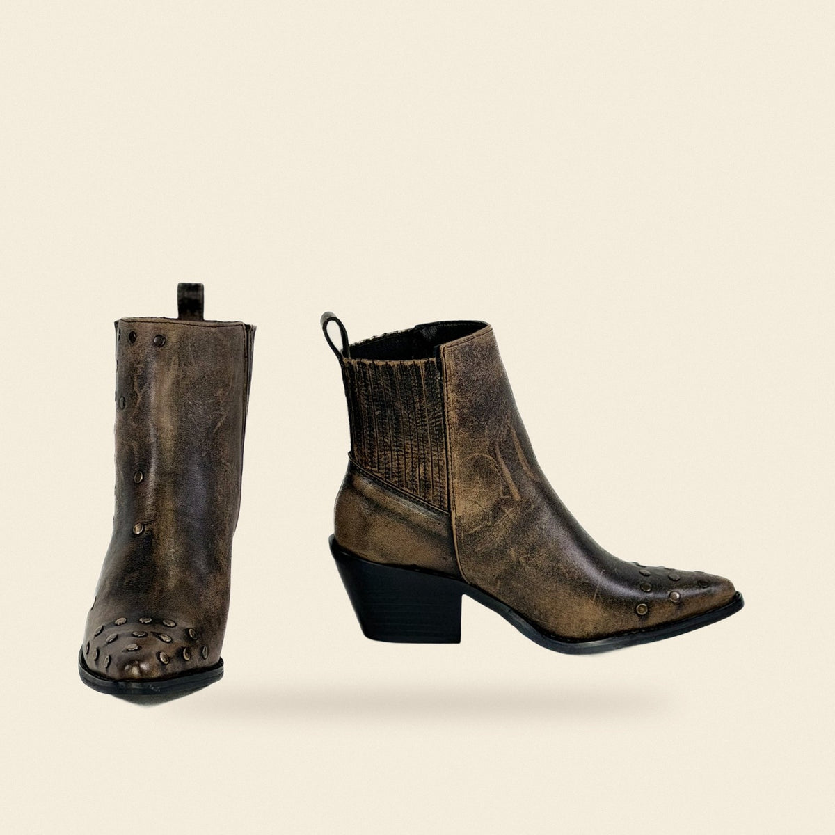 The Lorena — Leather Square Toe Women's Cowboy Boot, front and side view