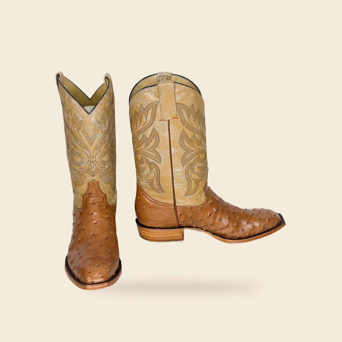 The Caddo — Ostrich Square Toe Men's Cowboy Boot, front and side view