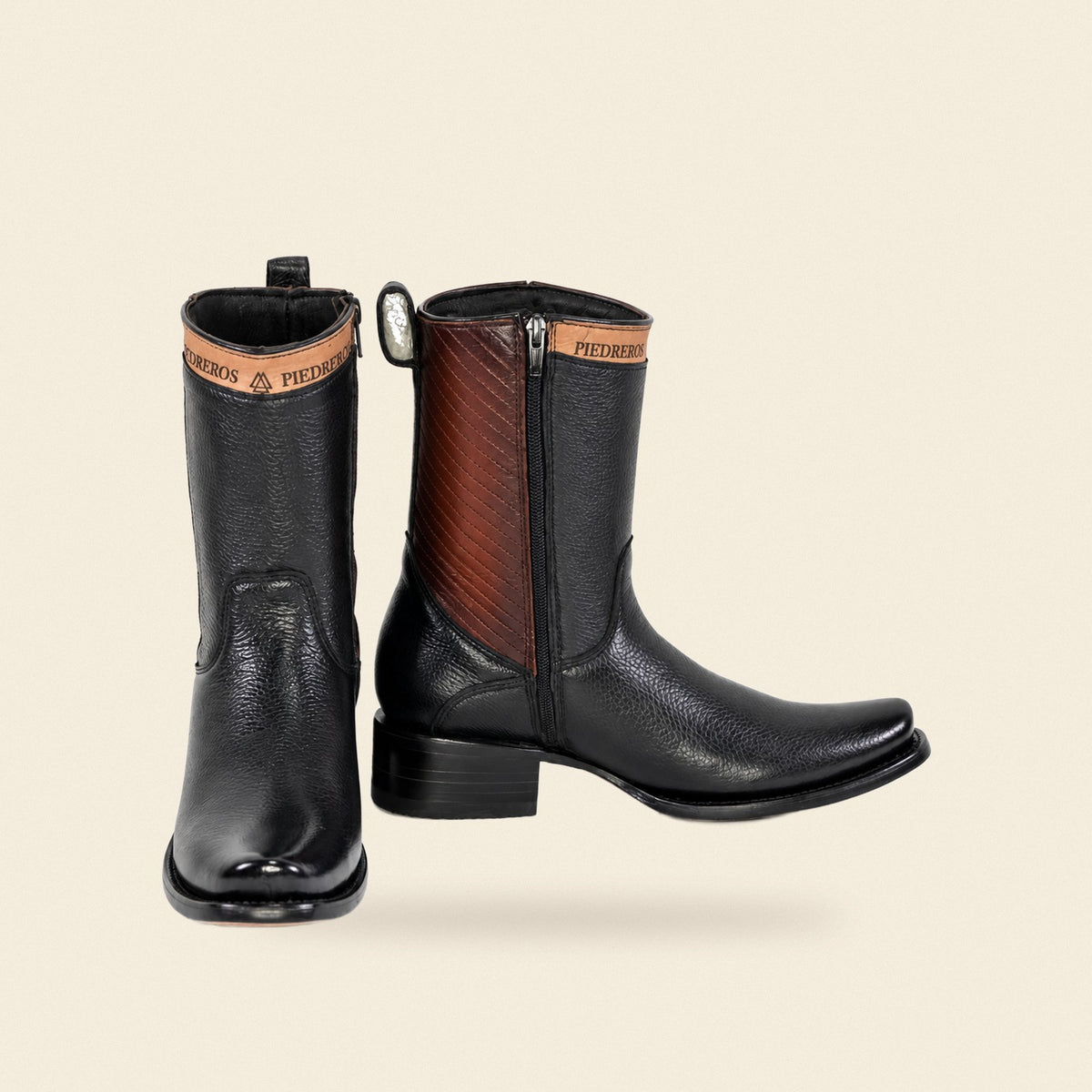 The Monte Carlo — Deer Leather Square Toe Men's Cowboy Boot, front and side view