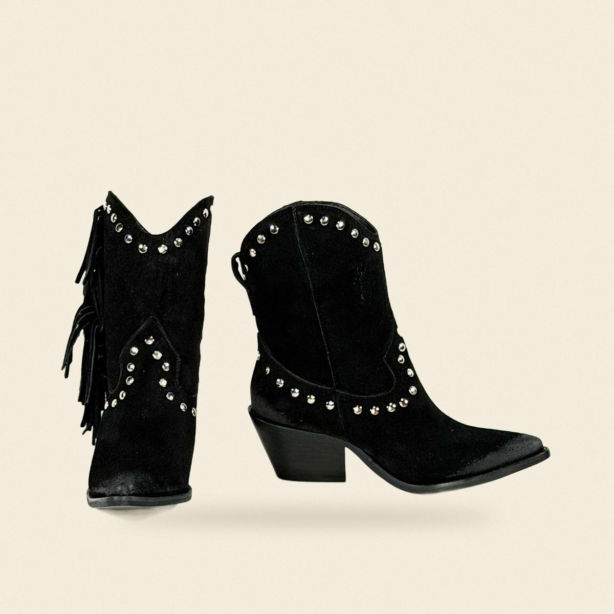 The Marisela — Suede Round Toe Women's Cowboy Boot, front and side view