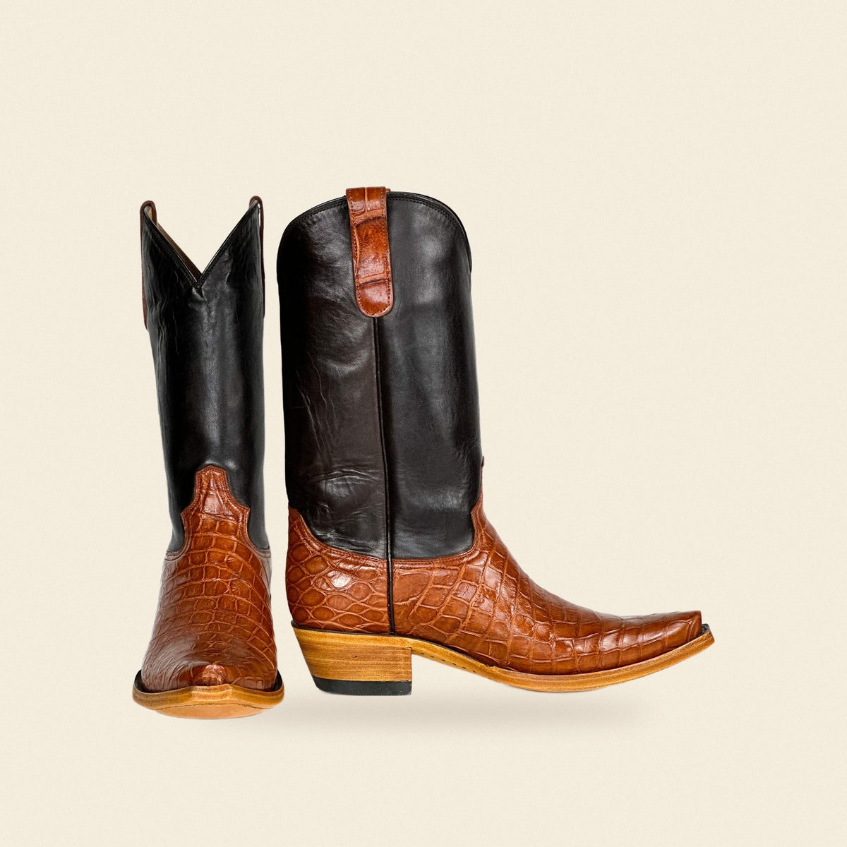 The Wimberley — Alligator Men's Cowboy Boot, front and side view