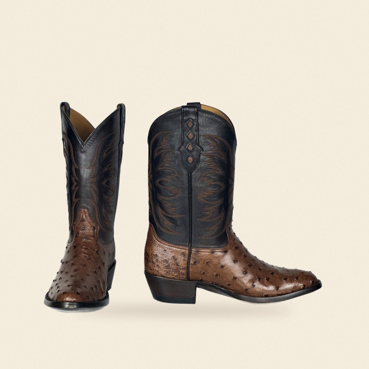 The Bullard — Ostrich Round Toe Men's Cowboy Boot, front and side view