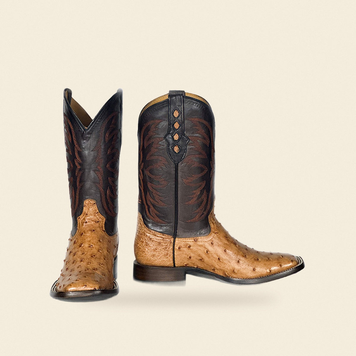 The Hemphill — Ostrich Square Toe Men's Cowboy Boot, front and side view