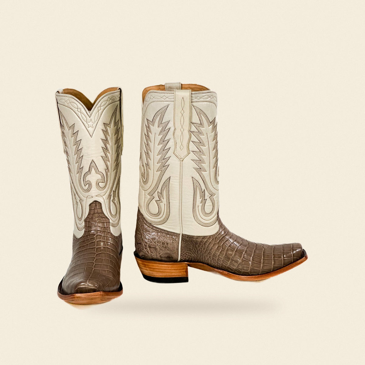The Crockett — Alligator Men's Cowboy Boot, front and side view