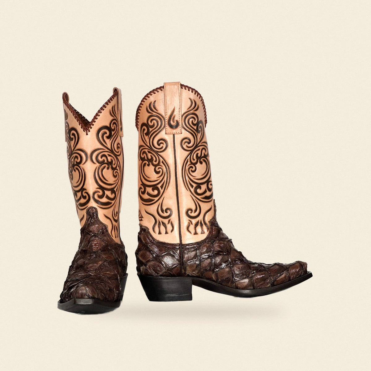 The Corsicana — Fish Skin Men's Cowboy Boot, front and side view