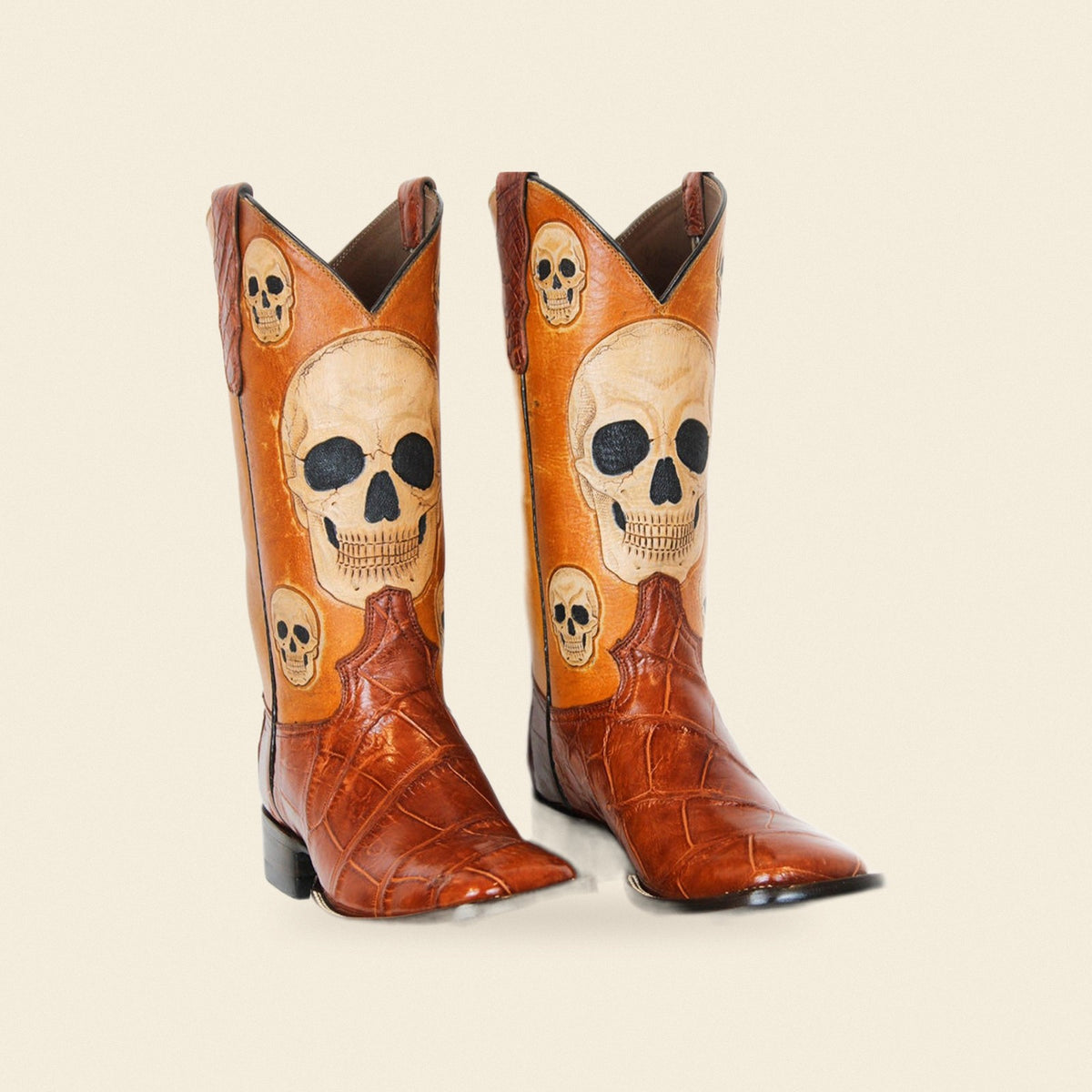 The Catrin — Alligator Men's Cowboy Boot, front and side view