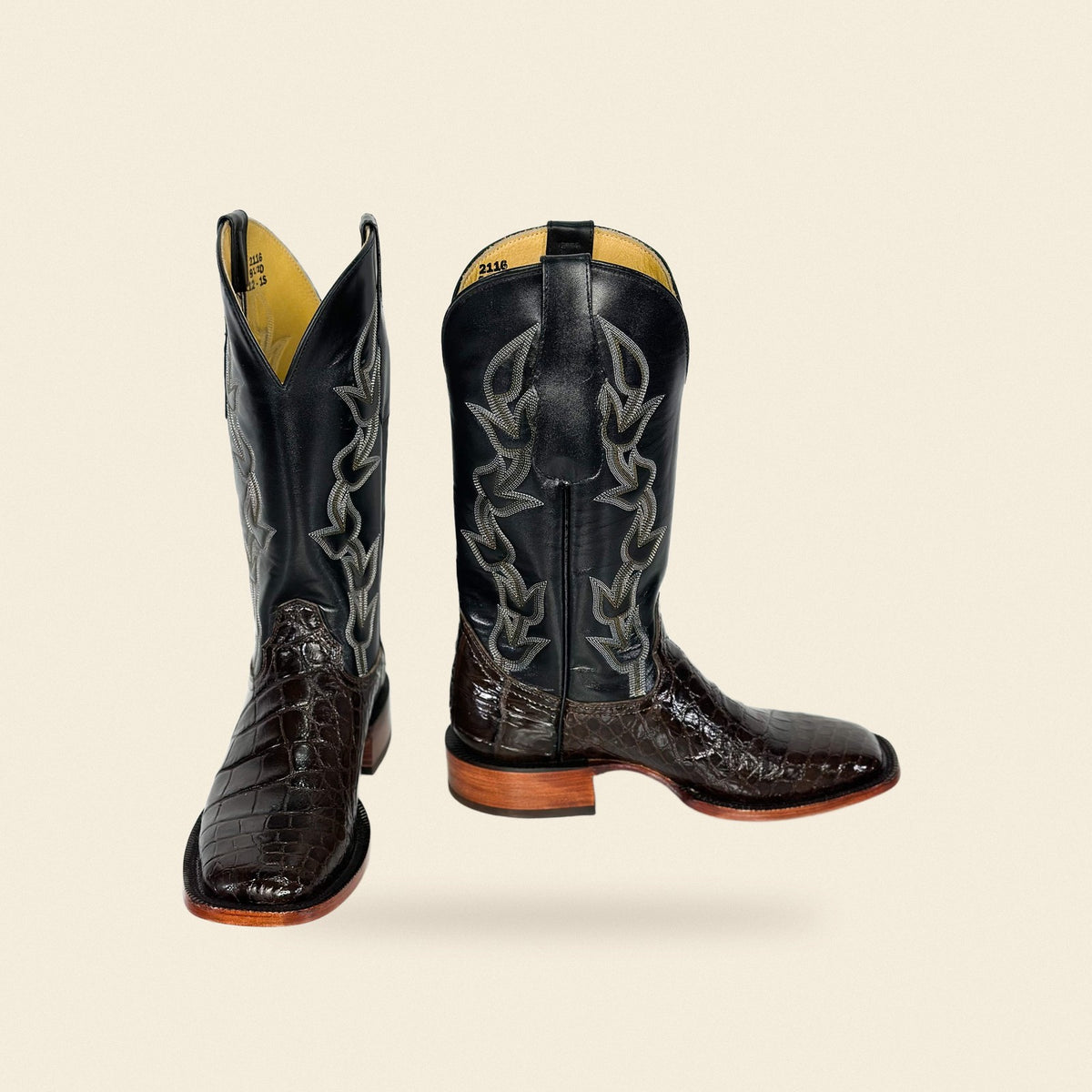 The Calvert — Alligator Men's Cowboy Boot, front and side view