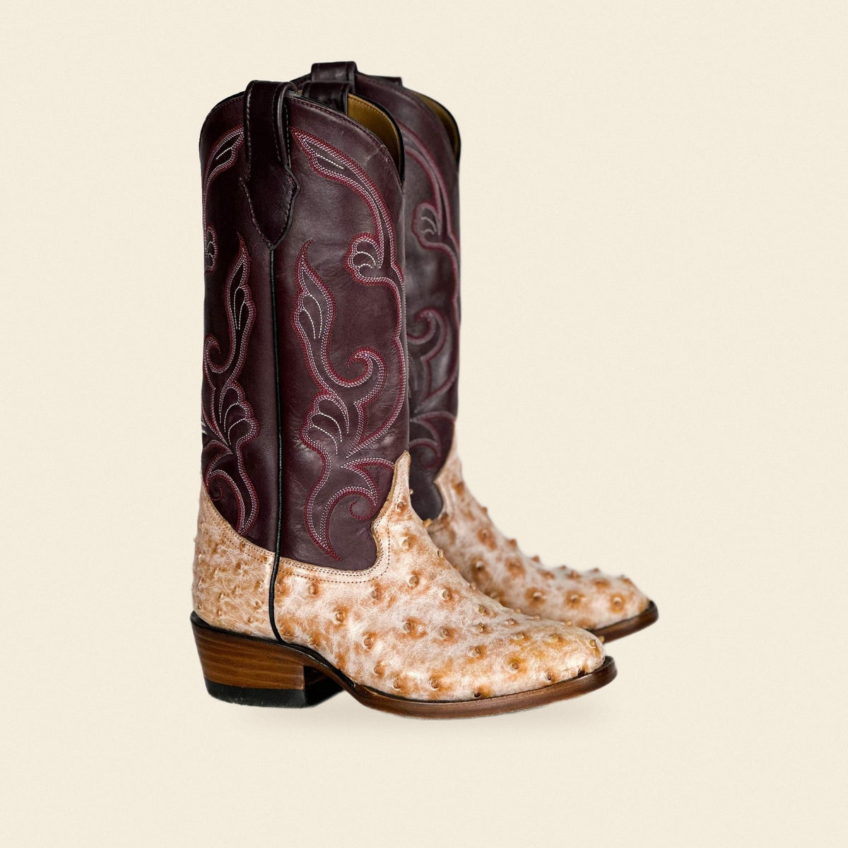 The Elena — Ostrich Round Toe Women's Cowboy Boot, front and side view