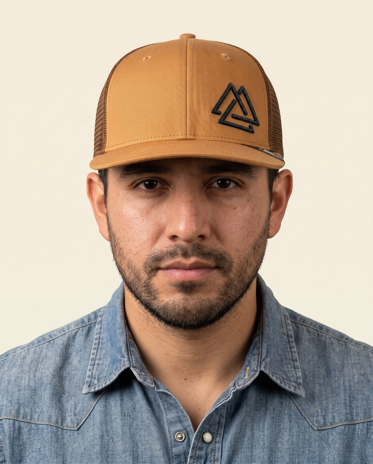 Trinidad Trucker Cognac — worn with a chambray western shirt