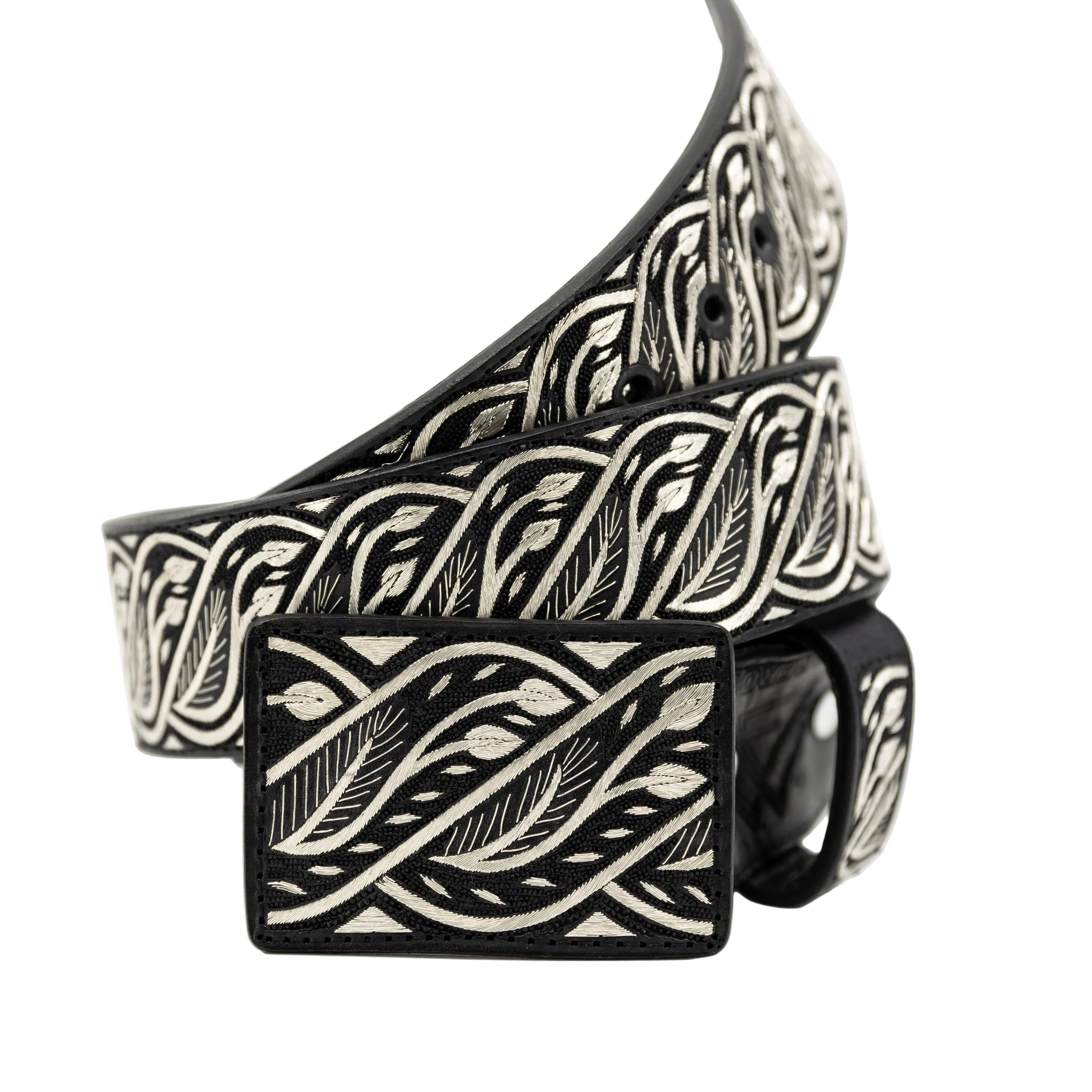 Cinto de Hilo de Plata- Hibisco — handcrafted leather belt by Cuadra Piedreros