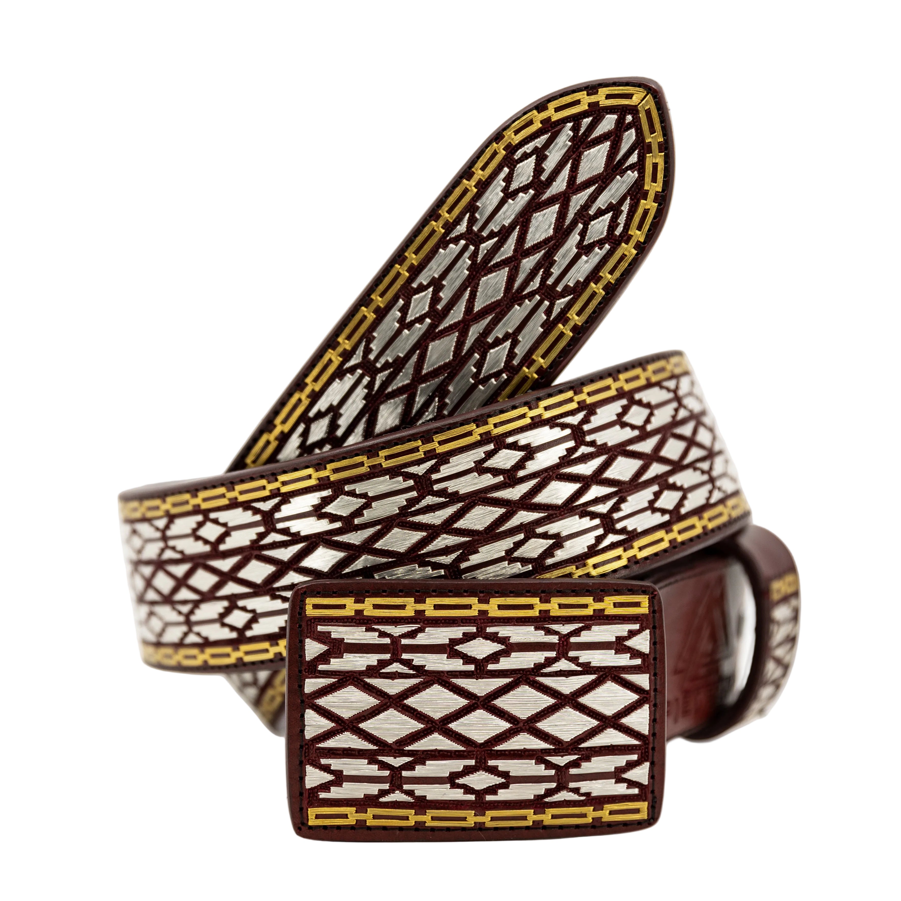 Cinto de Hilo de Plata- Marron — handcrafted leather belt by Cuadra Piedreros