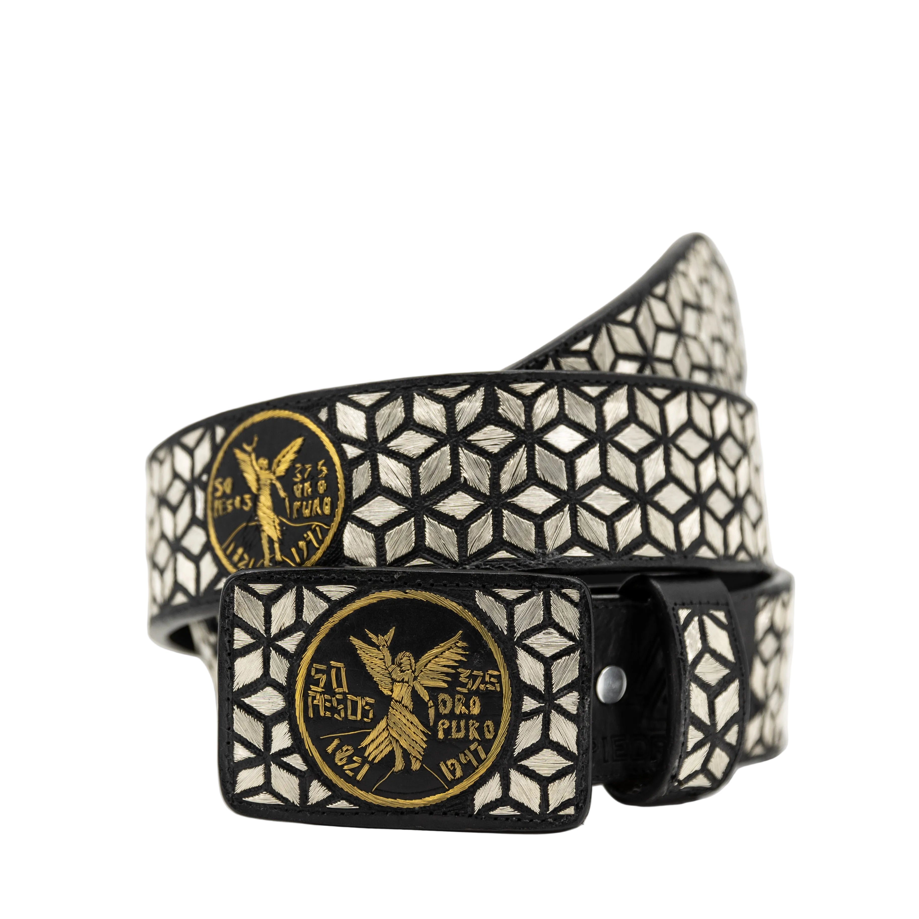 Cinto de Hilo de Plata- 50 pesos cubos — handcrafted leather belt by Cuadra Piedreros