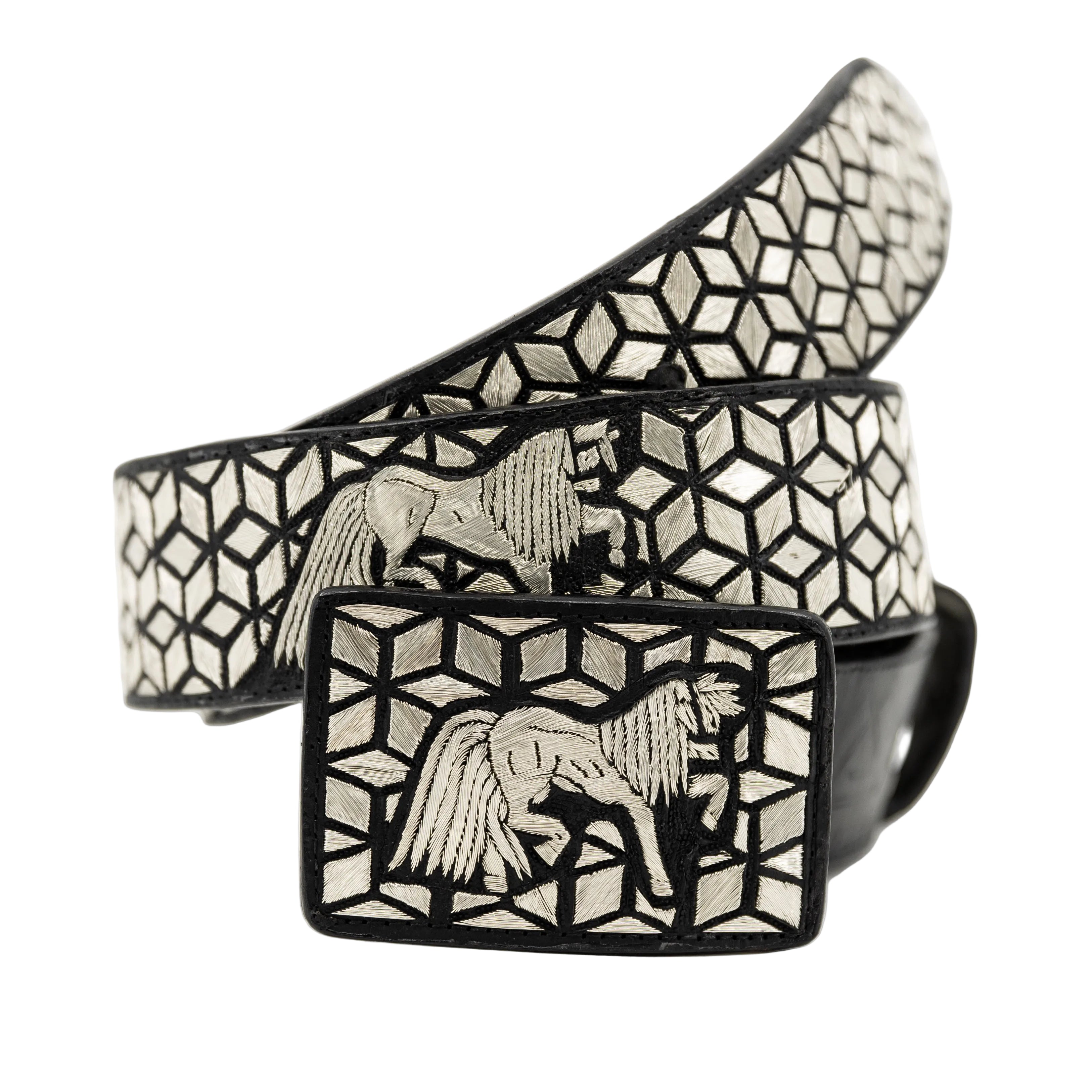 Cinto de Hilo de Plata- caballo cubos — handcrafted leather belt by Cuadra Piedreros