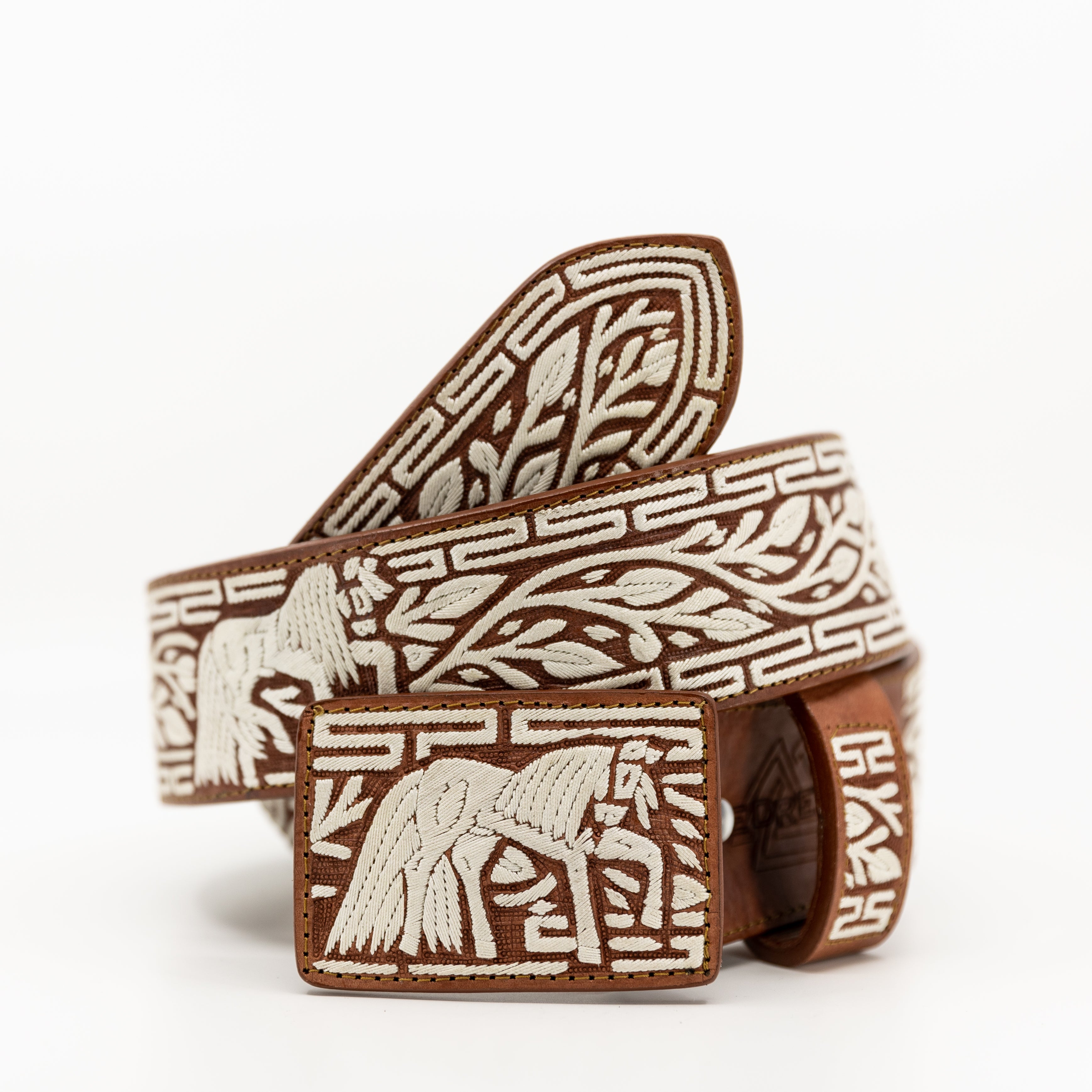 Cinto de Hilo Pita- Caballo Hojeado — handcrafted leather belt by Cuadra Piedreros