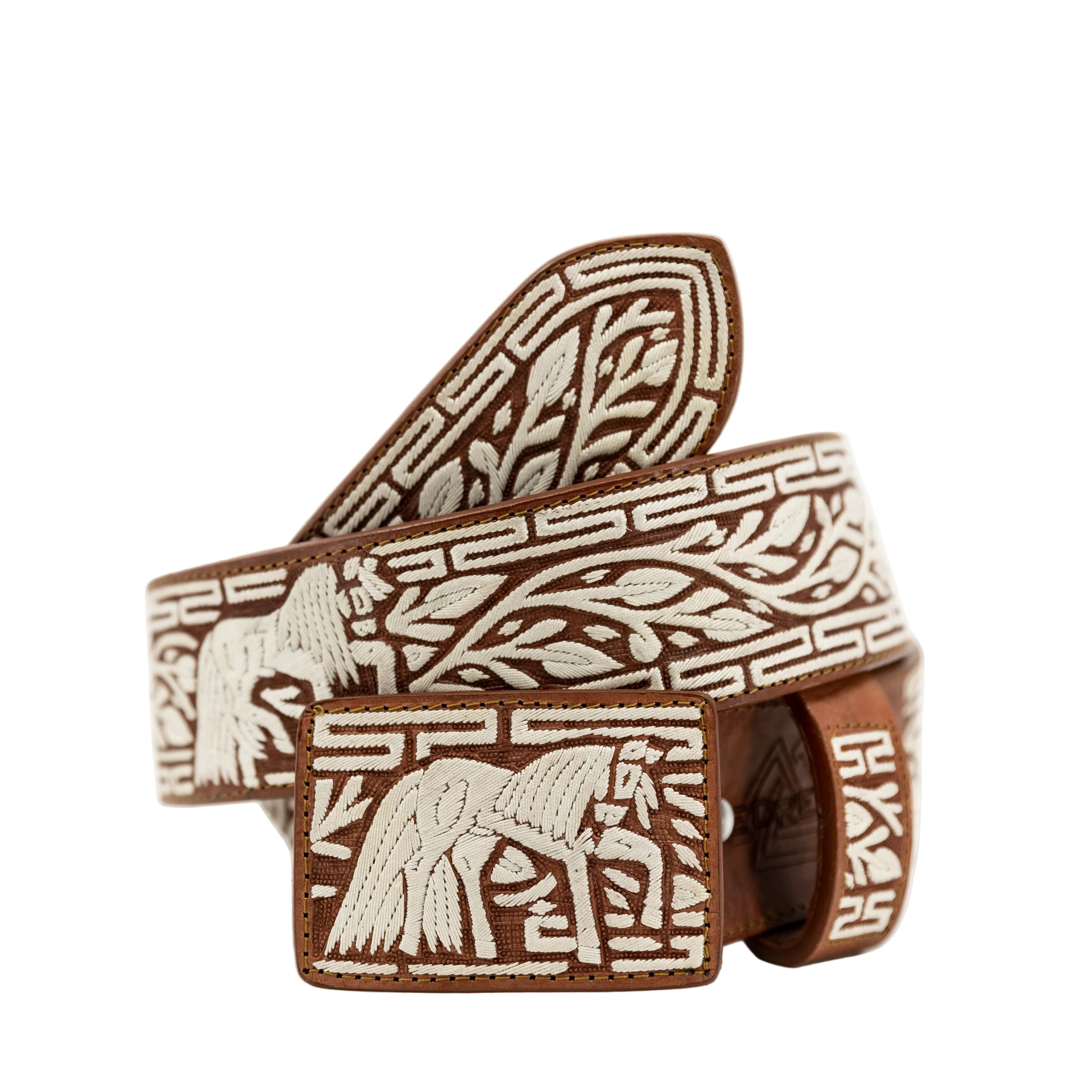 Cinto de Hilo Pita- Caballo Hojeado — handcrafted leather belt by Cuadra Piedreros
