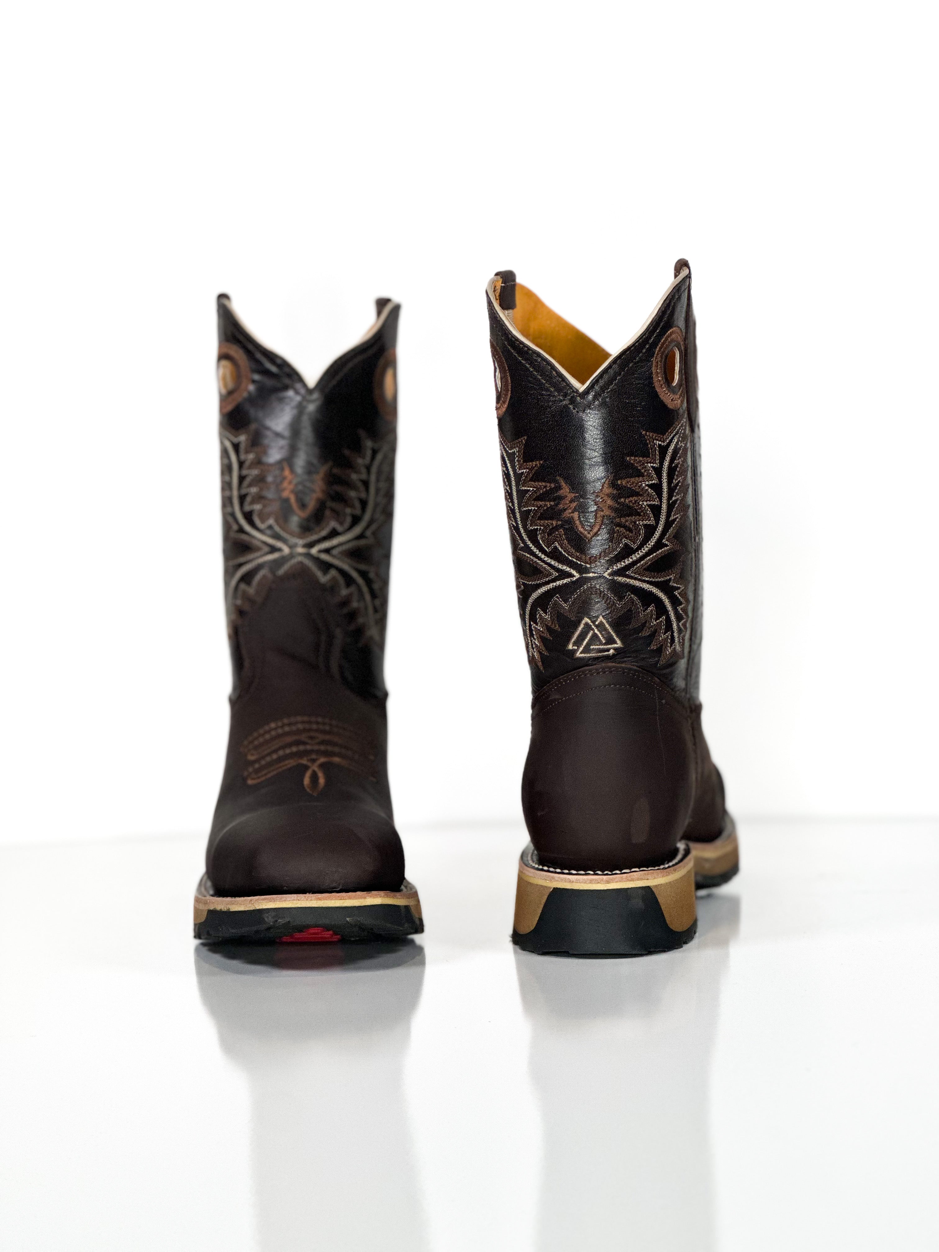 Composite toe work boot-Choco — angled view of handmade western boots