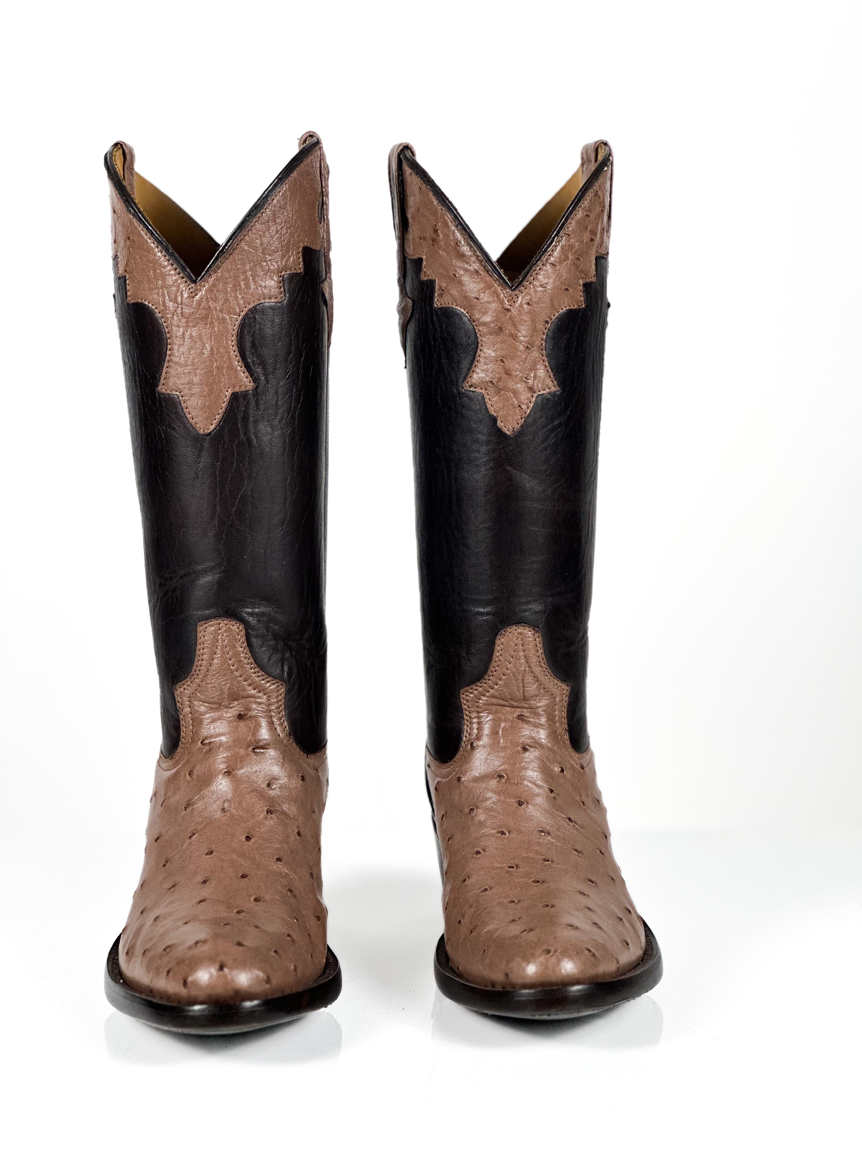 Ostrich- Abalone Boot — side view of handmade ostrich boots