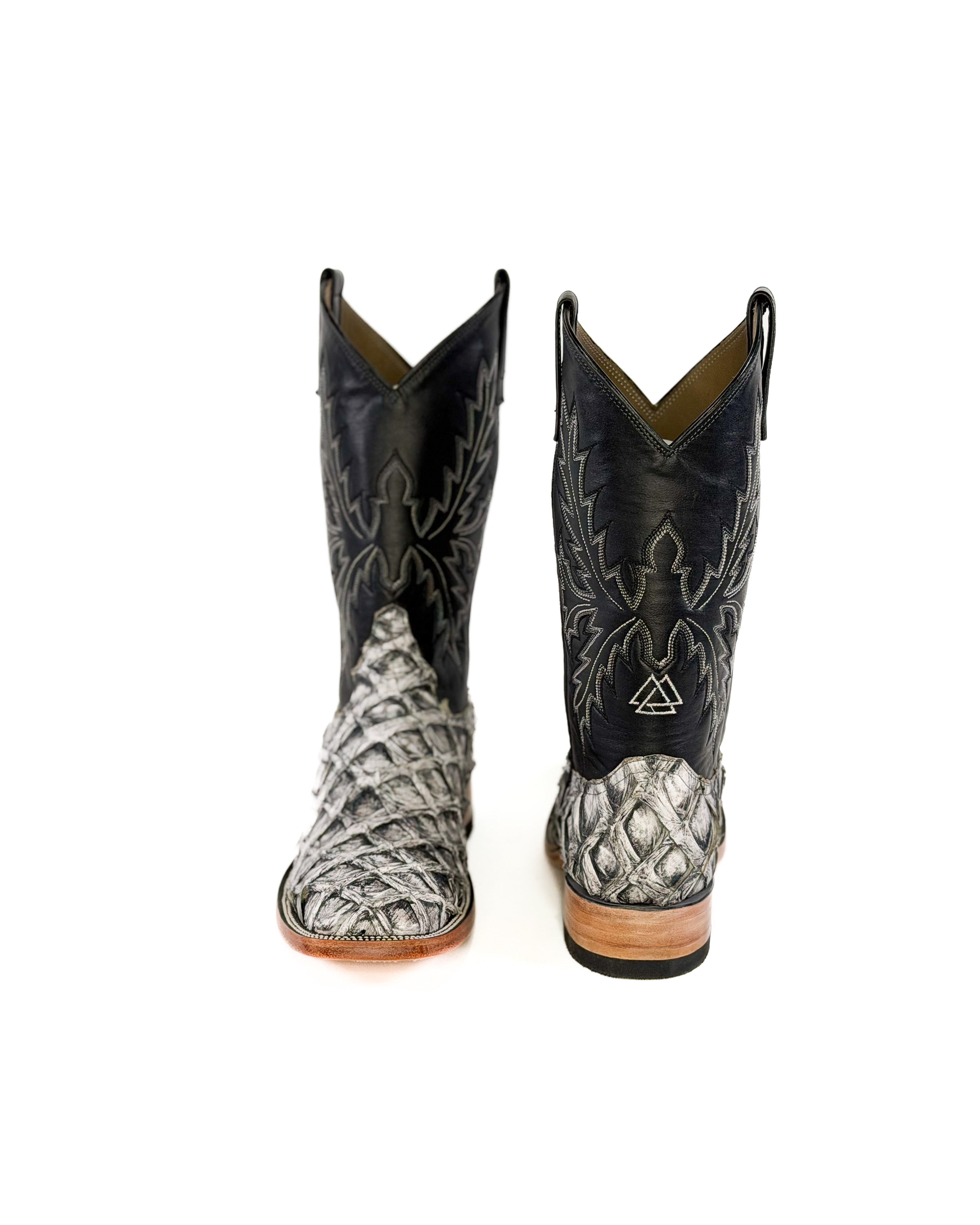 Pirarucu Fish-Web Gray Boots — top view of handmade pirarucu boots