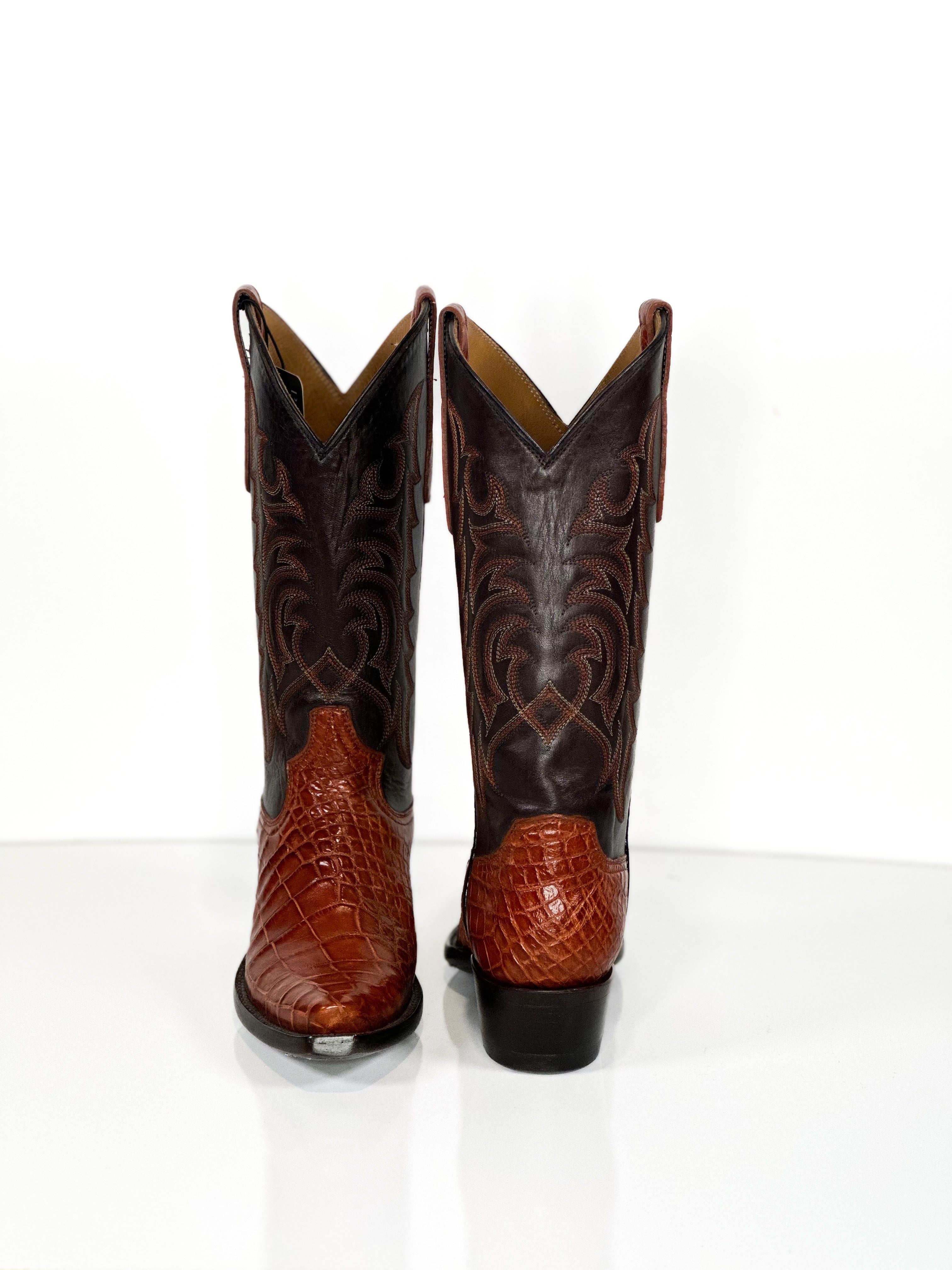 Amber Gator Boots — angled view of handmade alligator boots