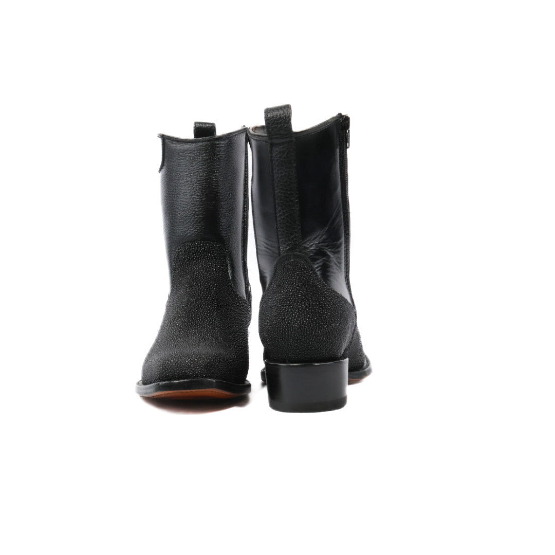 Stingray Leather Zipper Ankle Boots
