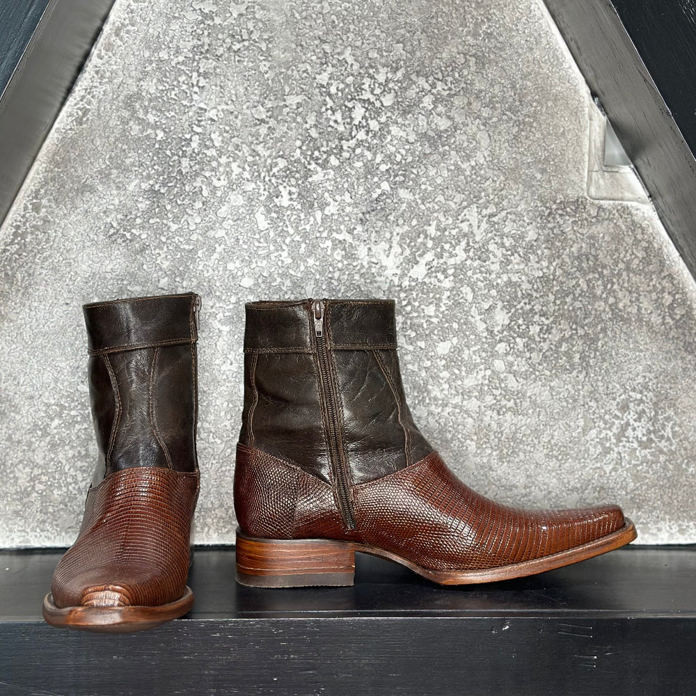 Brown Lizard Boots — side view of handmade lizard boots