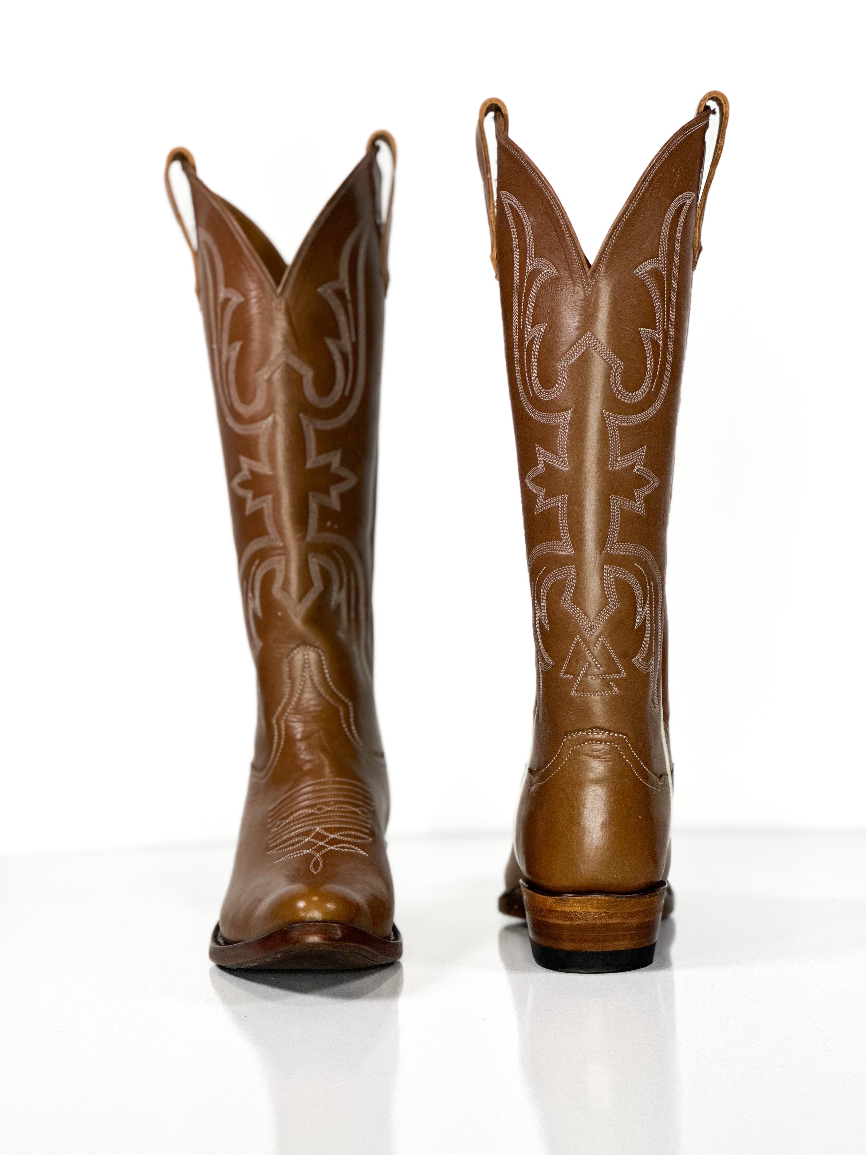 Copper Pearl Boots — angled view of handmade western boots