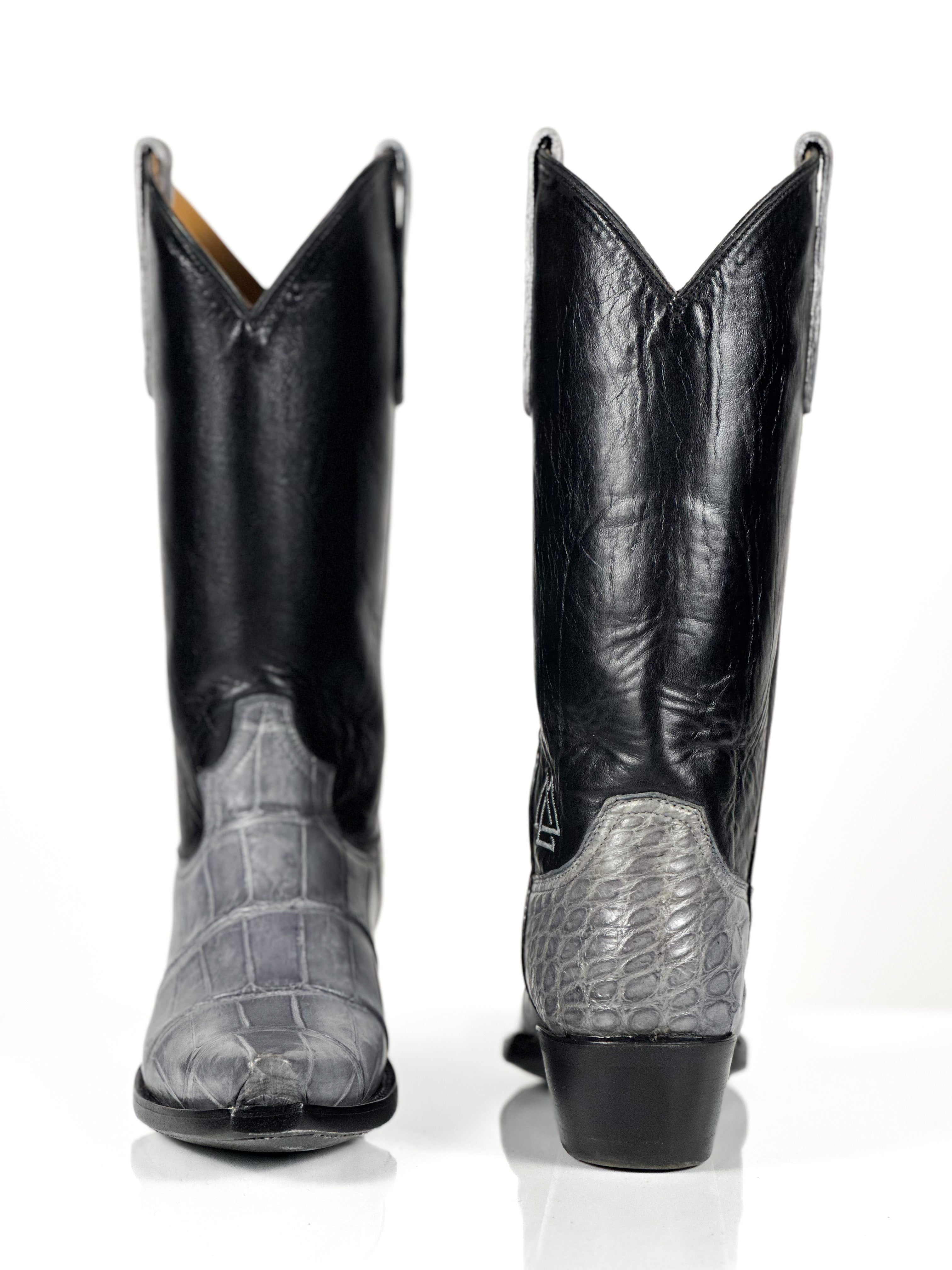 Silver Gator Boots — angled view of handmade alligator boots