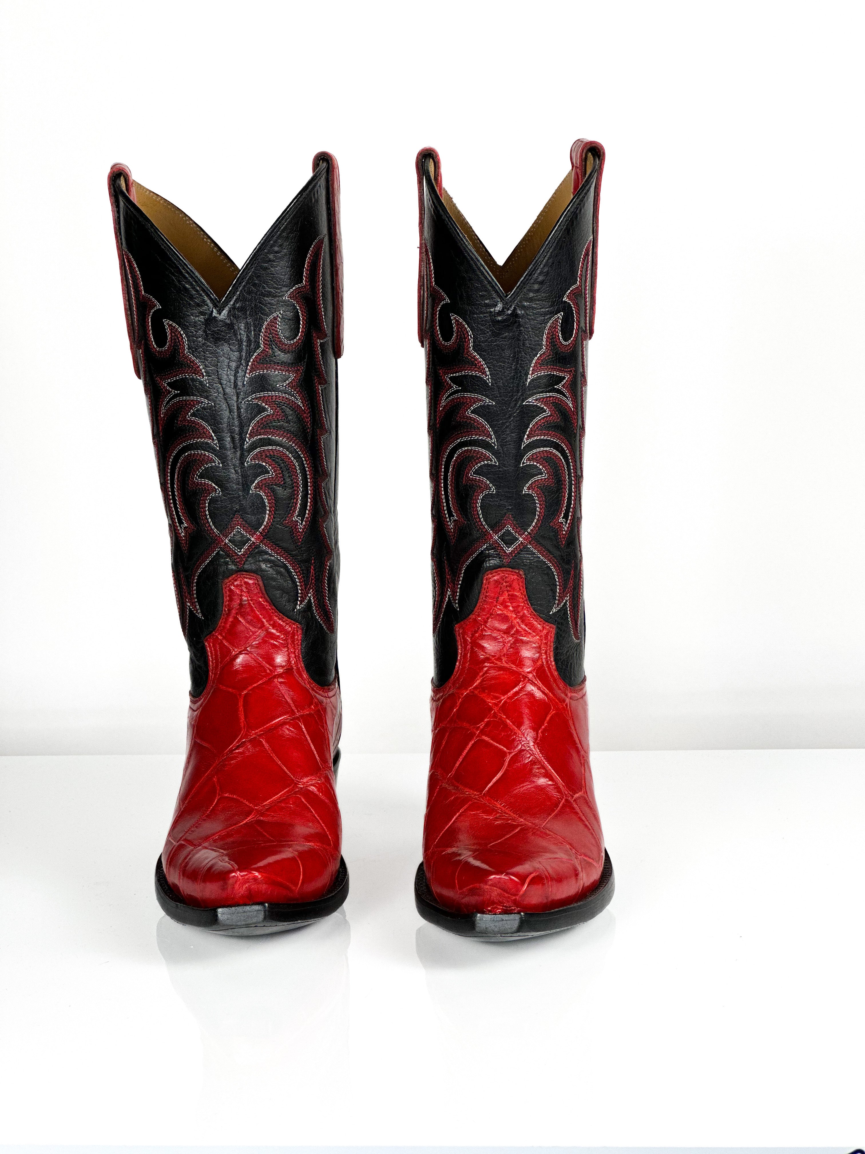 Scarlet Red Boots — side view of handmade western boots