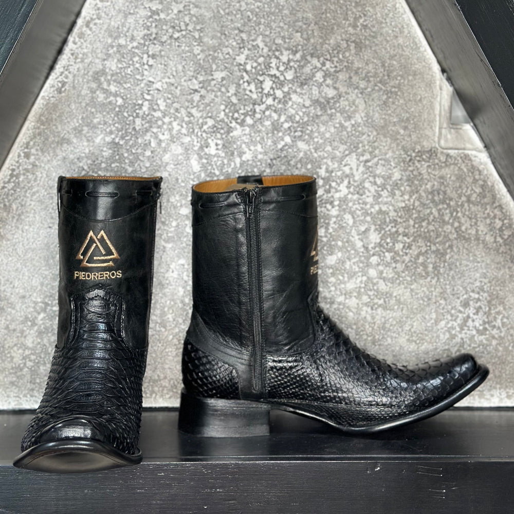 Mid-Calf Python Boots — side view of handmade python boots