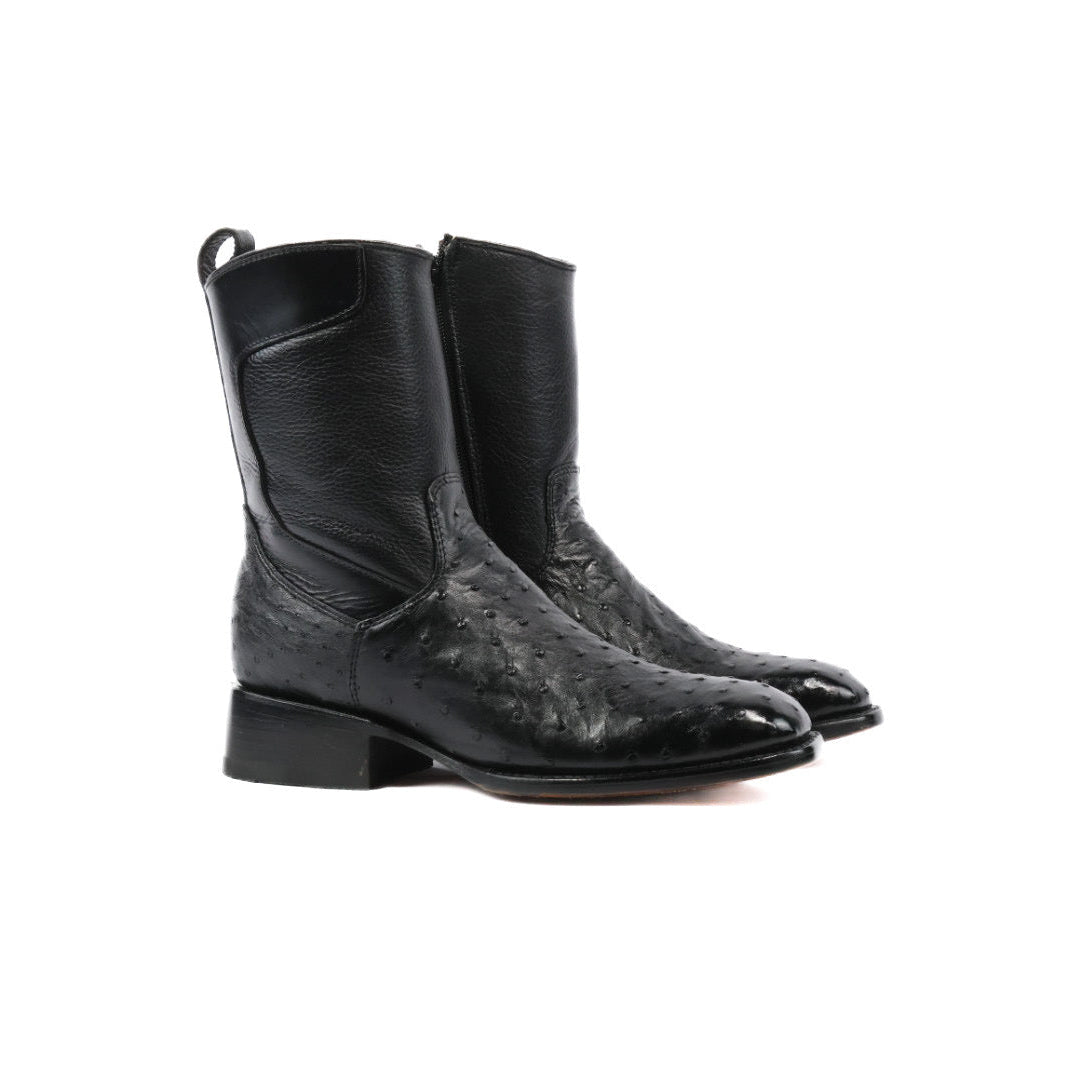 Ostrich Leather French Zipper Ankle Boots