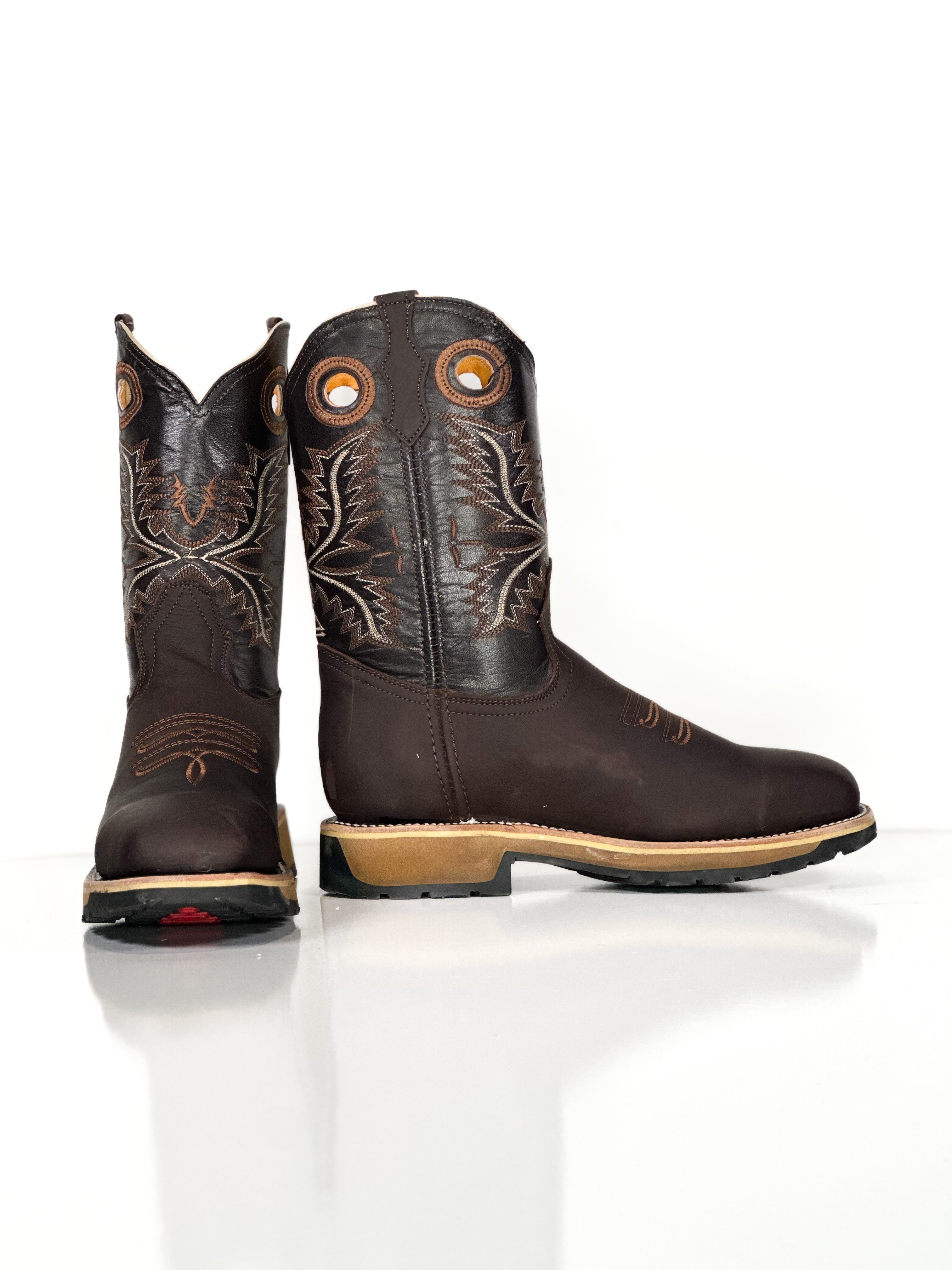 Composite toe work boot-Choco — detail shot of handmade western boots