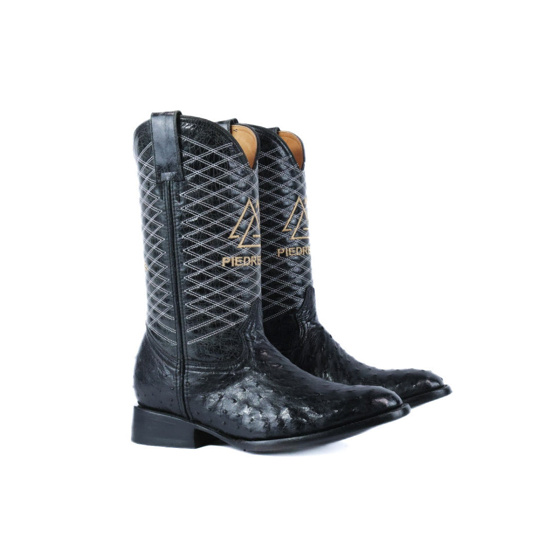 Black Ostrich Grid Boots