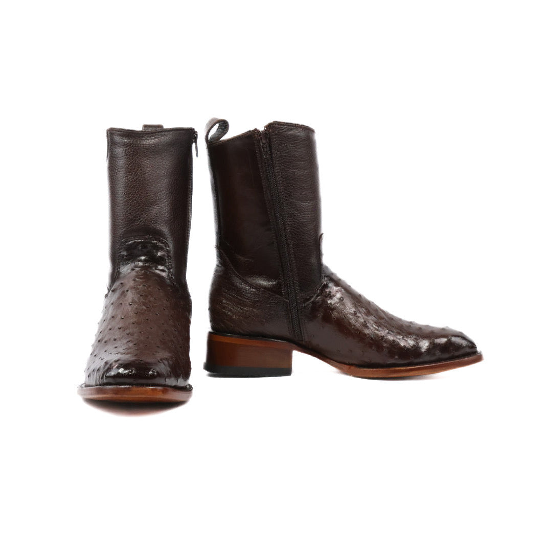 Ostrich Leather French Zipper Ankle Boots