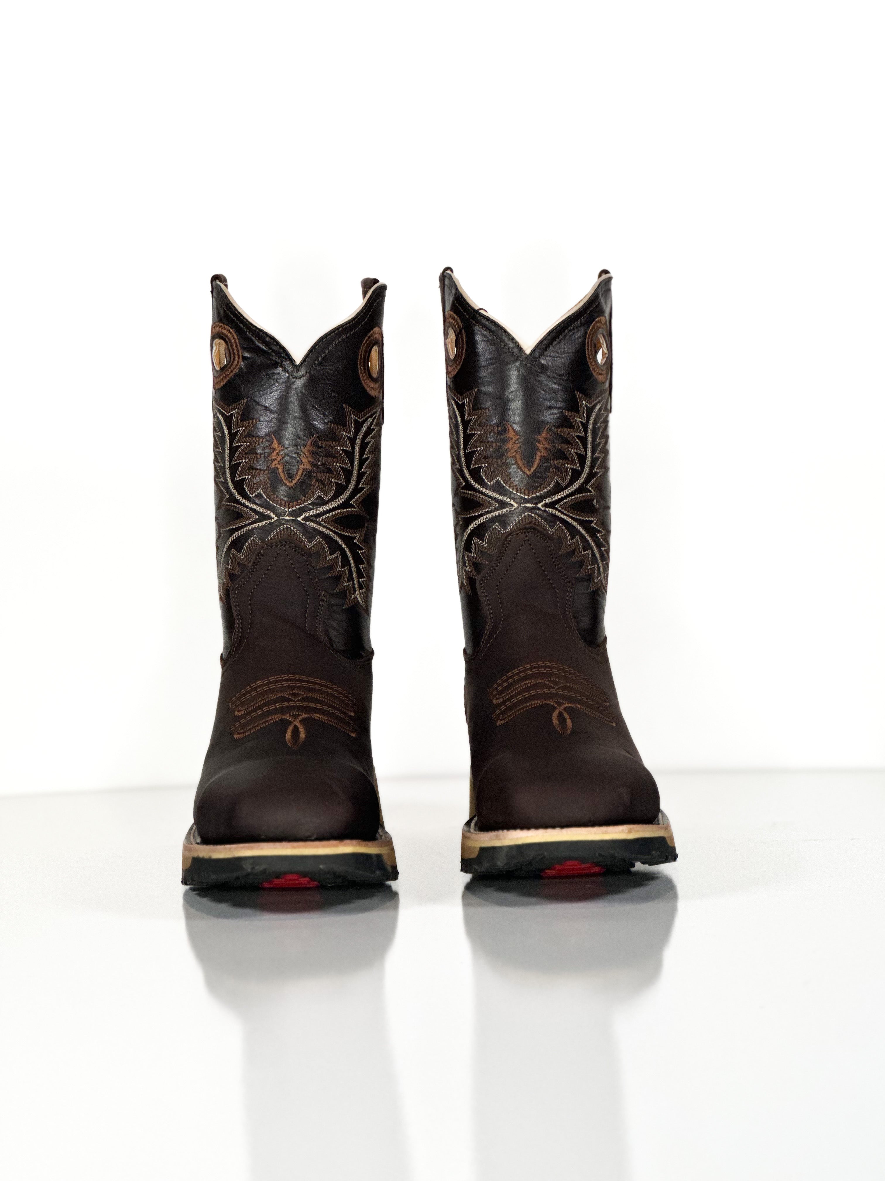 Composite toe work boot-Choco — side view of handmade western boots