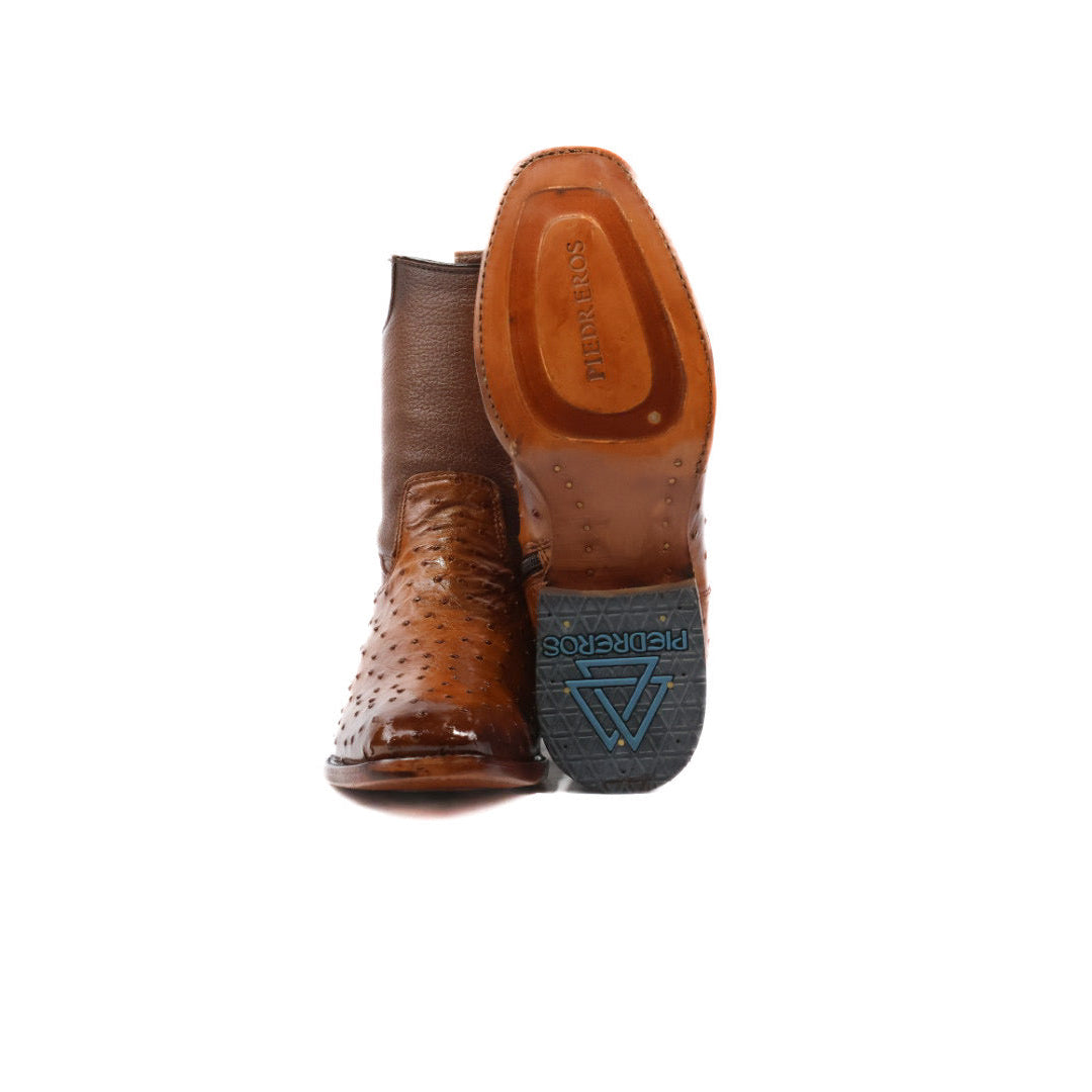 Ostrich Leather French Zipper Ankle Boots