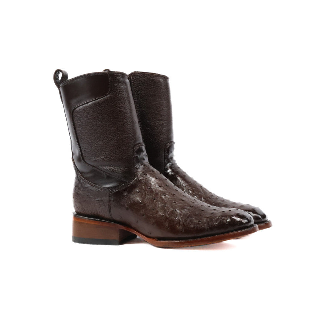 Ostrich Leather French Zipper Ankle Boots