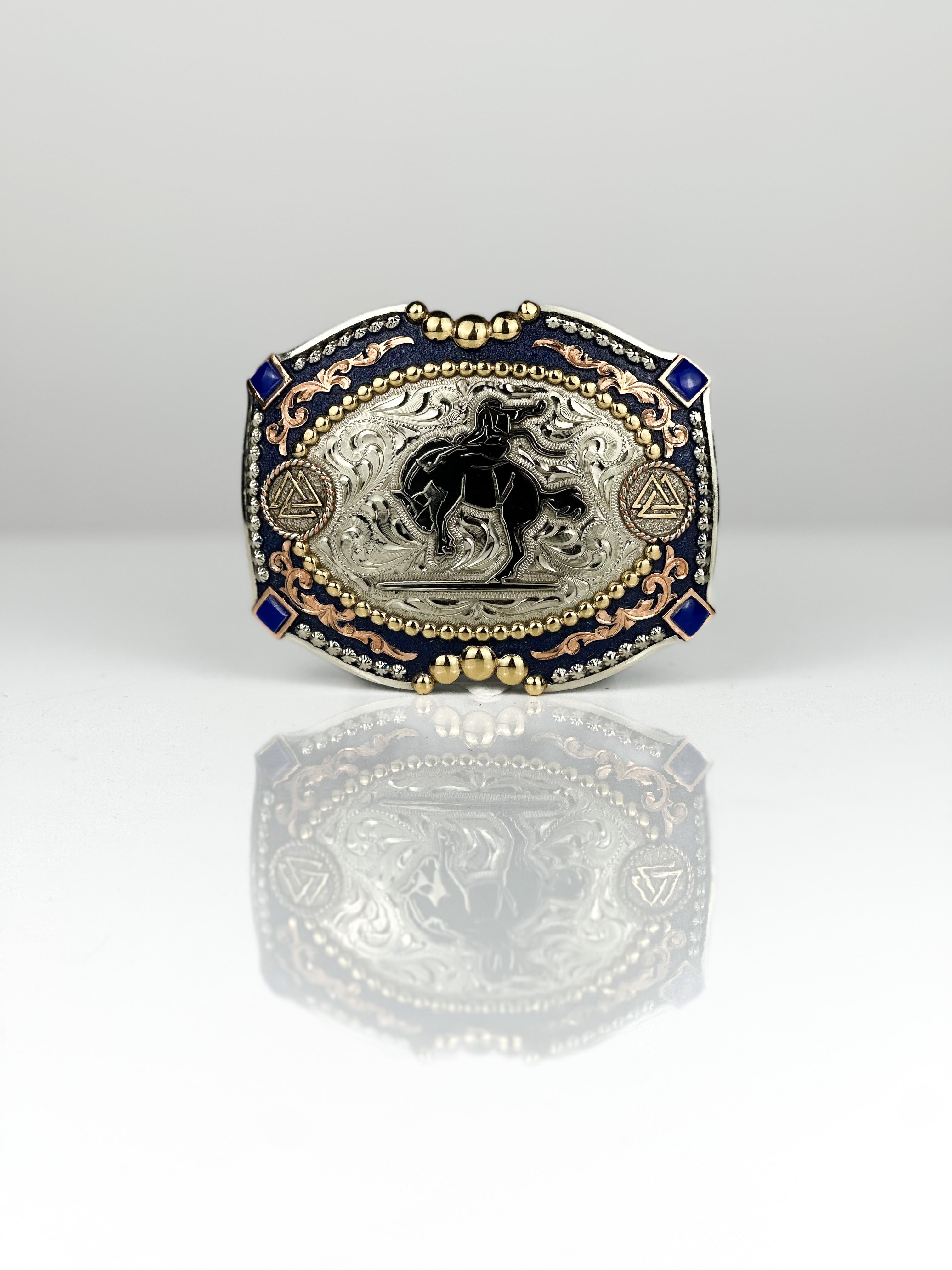 BLUE SOULFIRE BUCKLE — Cuadra Piedreros western belt buckle