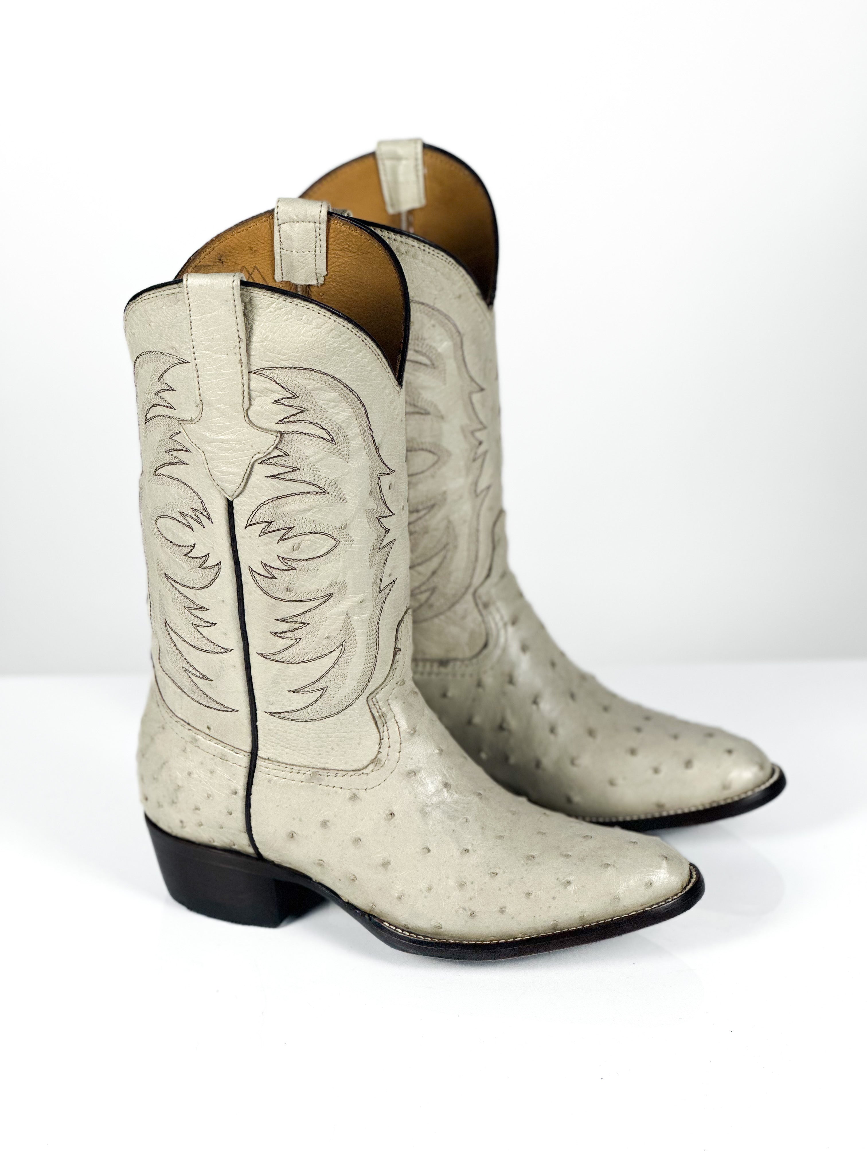 Off-White Ostrich Boots — handmade ostrich boots by Cuadra Piedreros