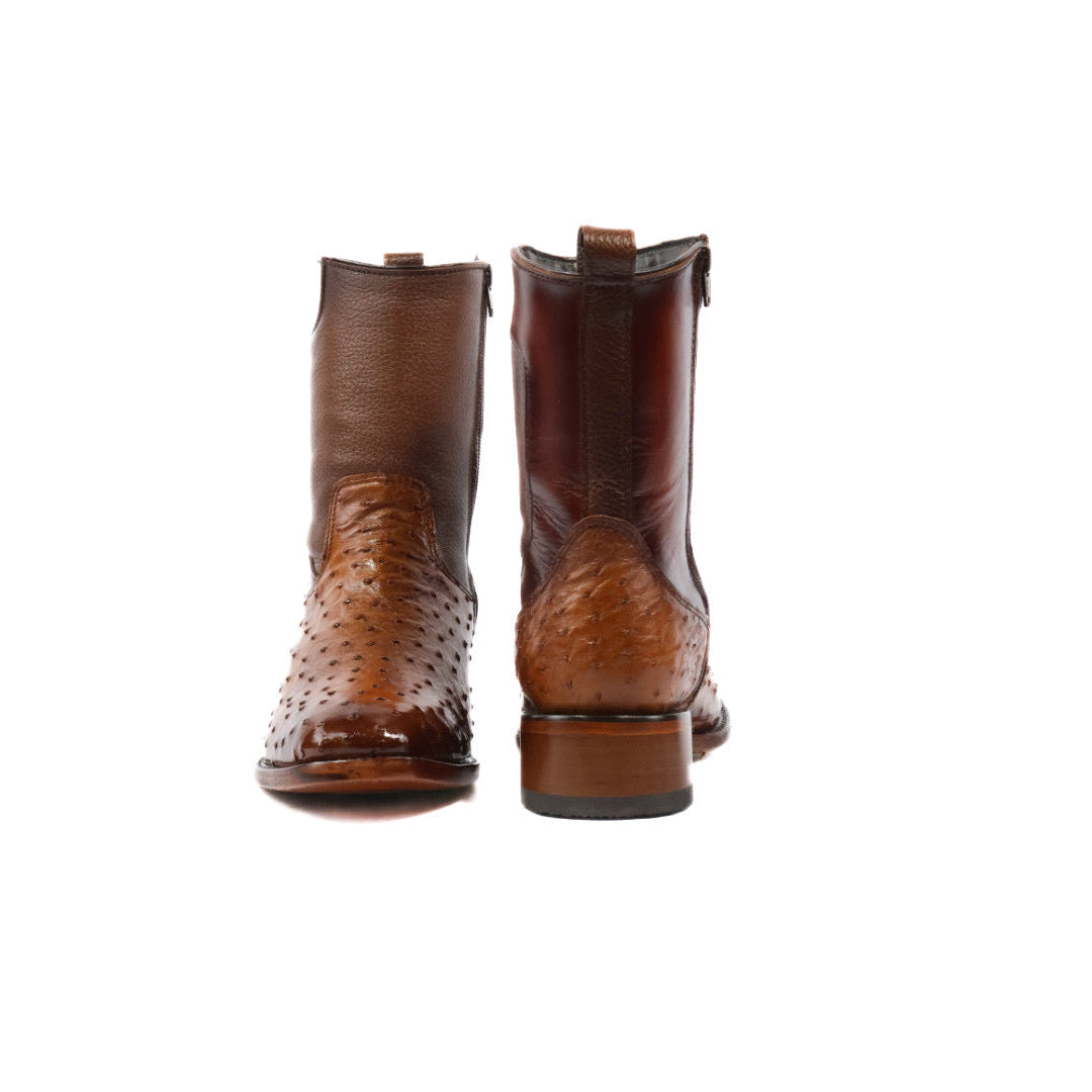 Ostrich Leather French Zipper Ankle Boots