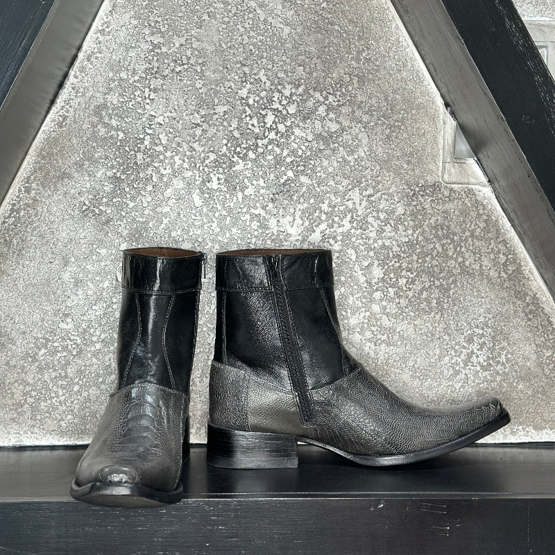 Charcoal Exotic Boots — side view of handmade western boots