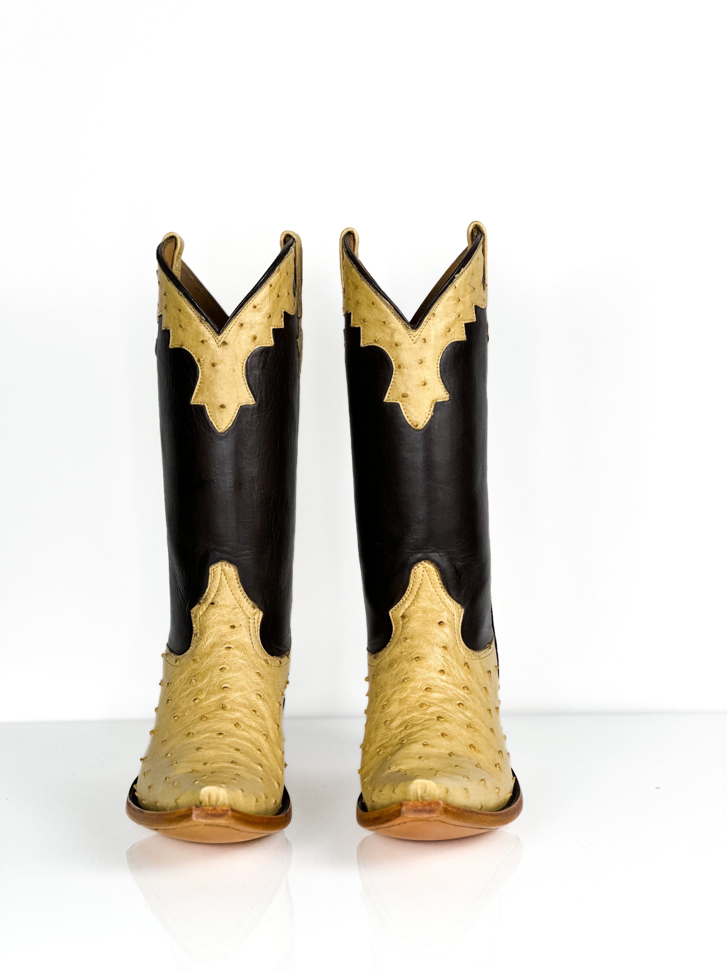 Ostrich- Dahlia boot — side view of handmade ostrich boots