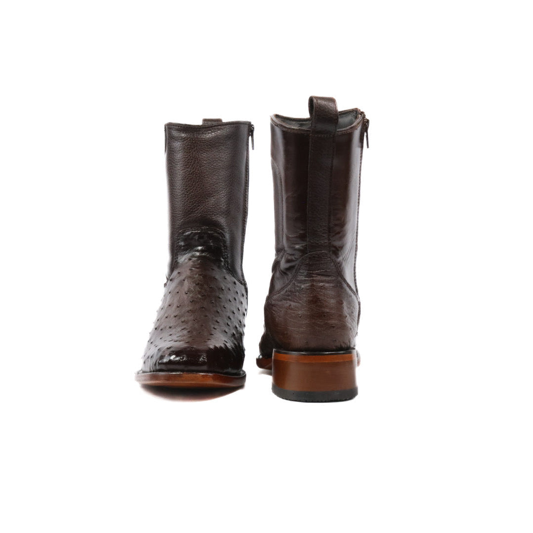 Ostrich Leather French Zipper Ankle Boots