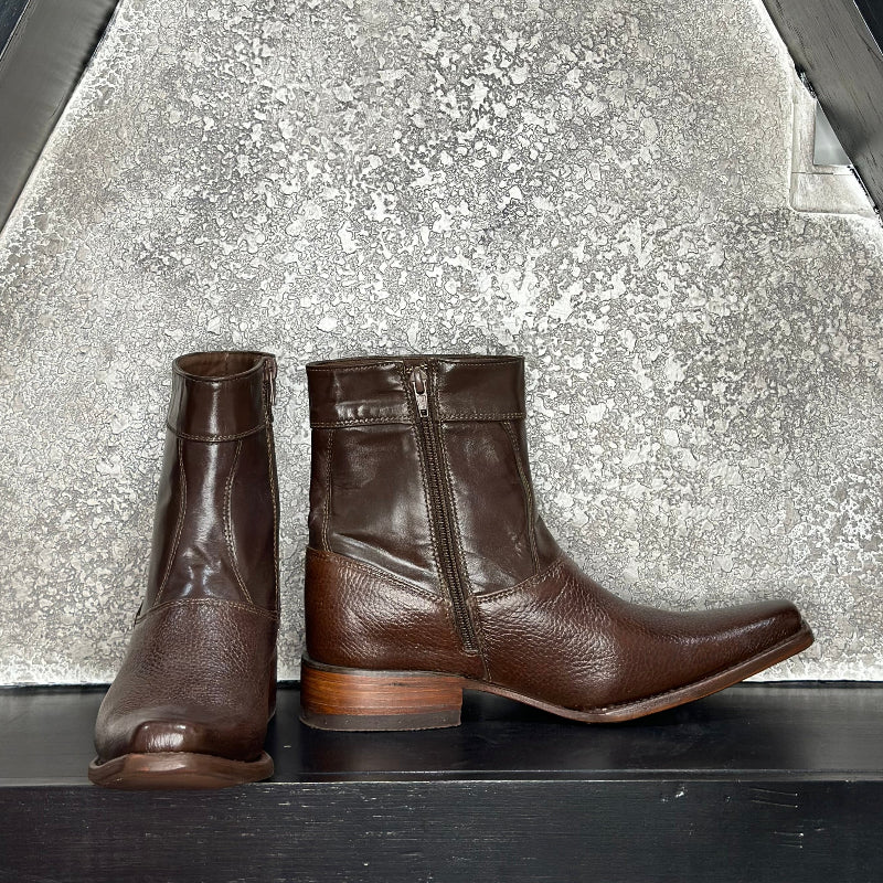 Midnight Oak Boots — side view of handmade western boots