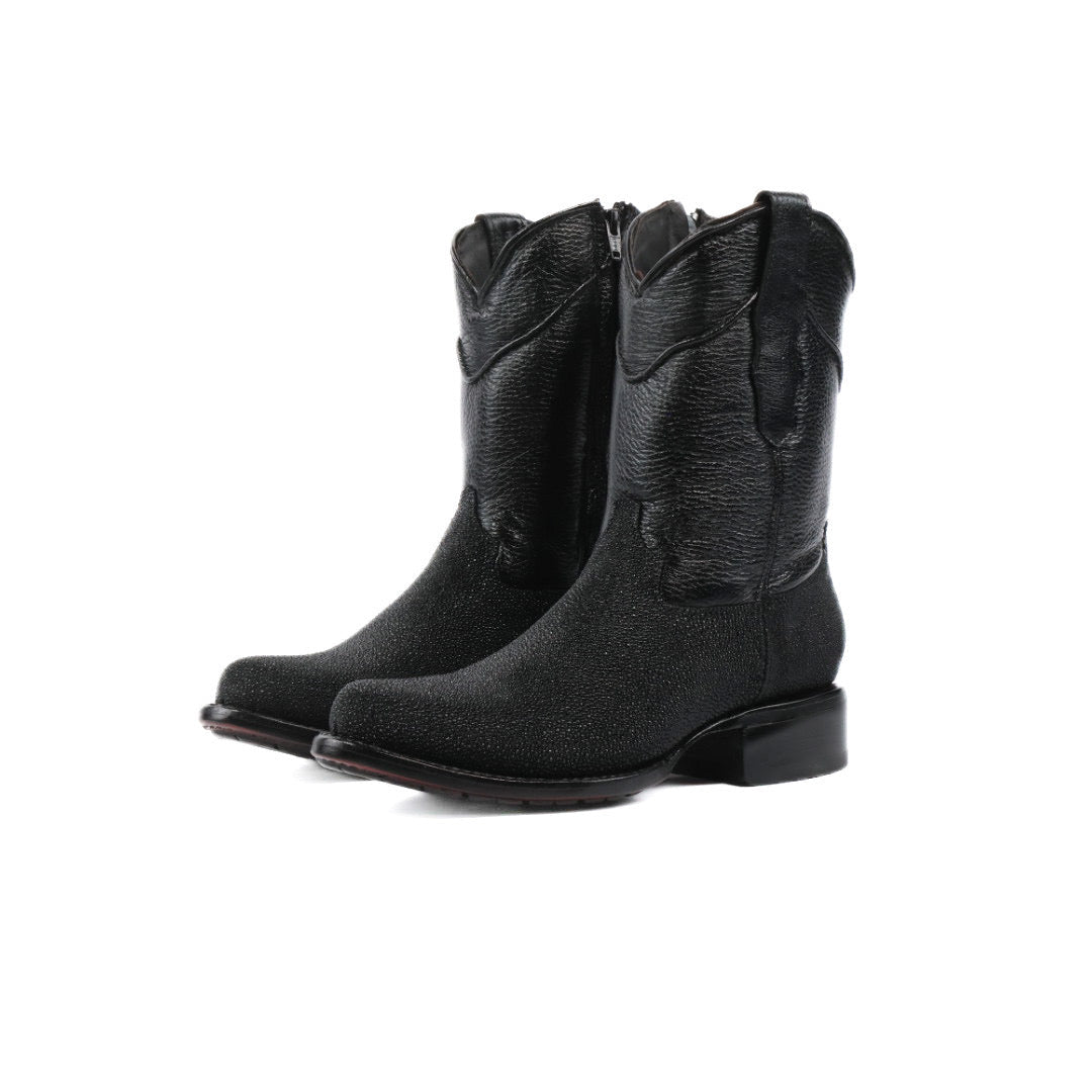 Stingray Leather Zipper Ankle Boots