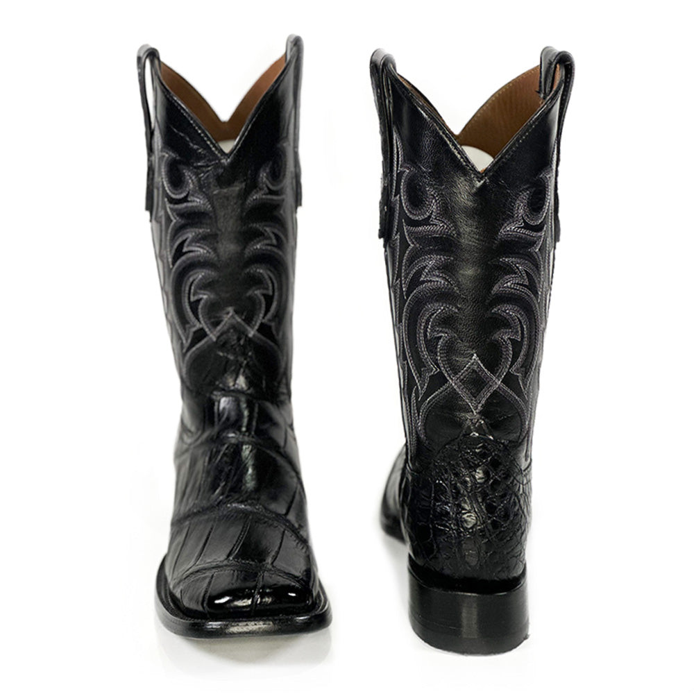 American Alligator Black Cool Boot — angled view of handmade American Alligator boots