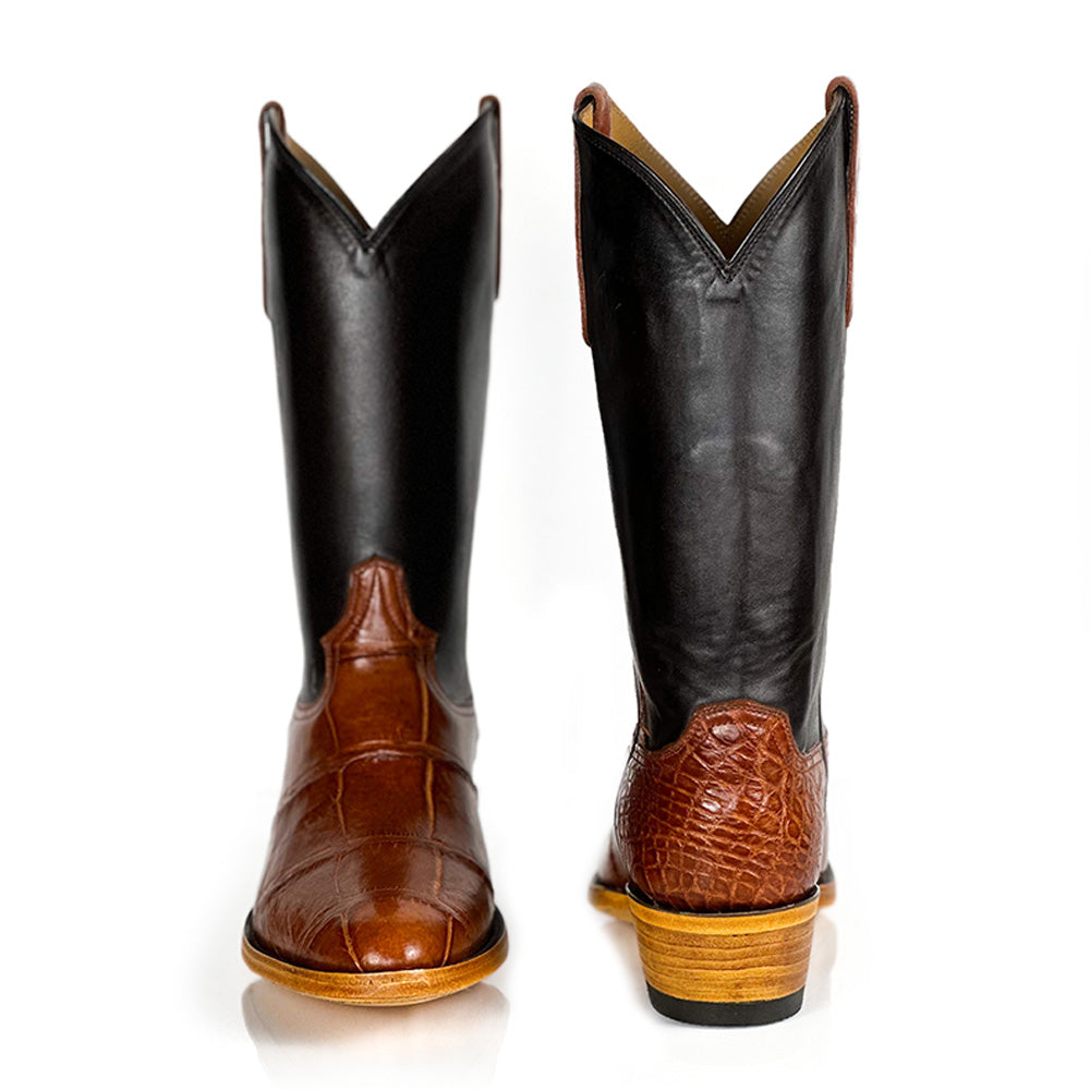 American Alligator- Bronze Boot — angled view of handmade American Alligator boots