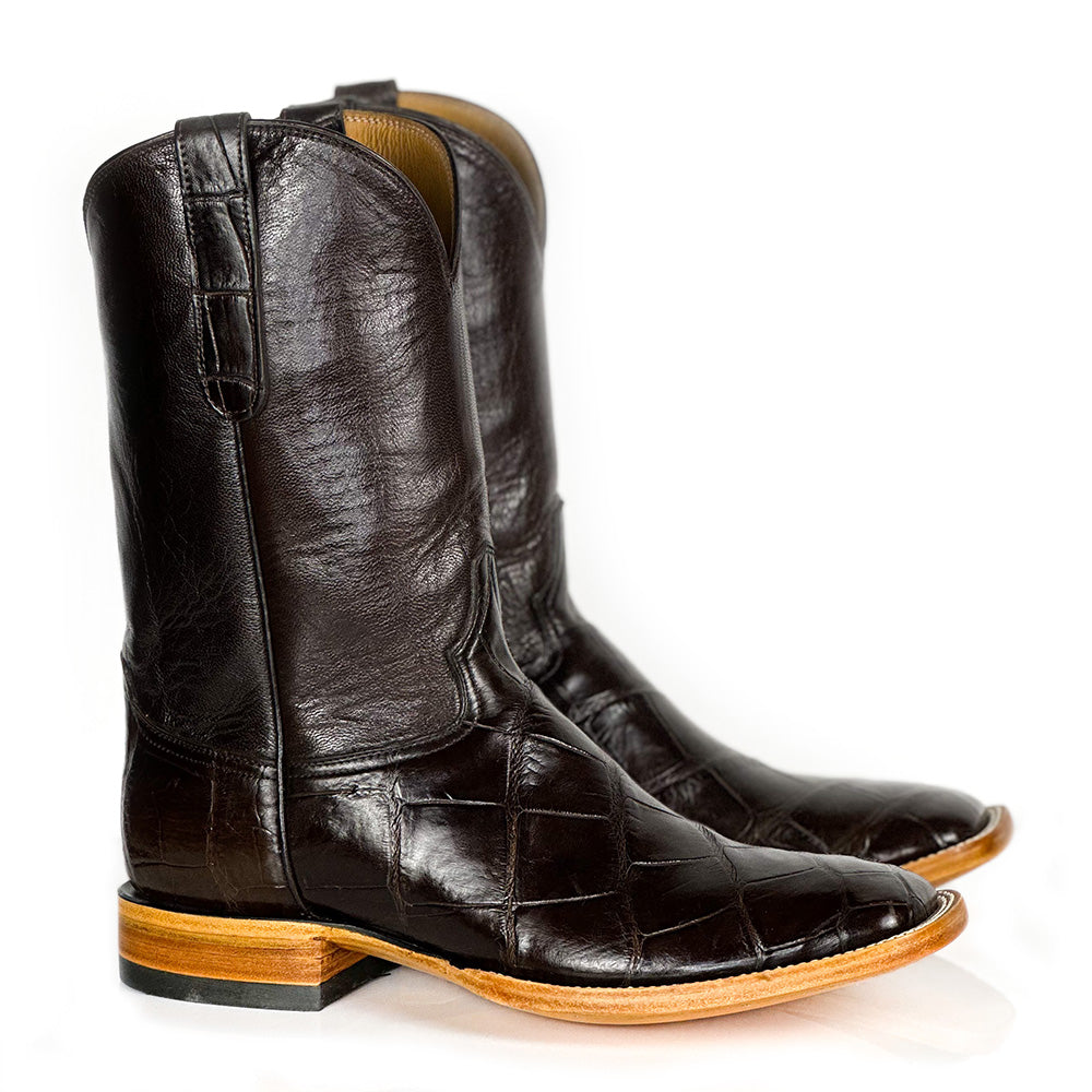 American Alligator -Choco Silk Boot — handmade American Alligator boots by Cuadra Piedreros
